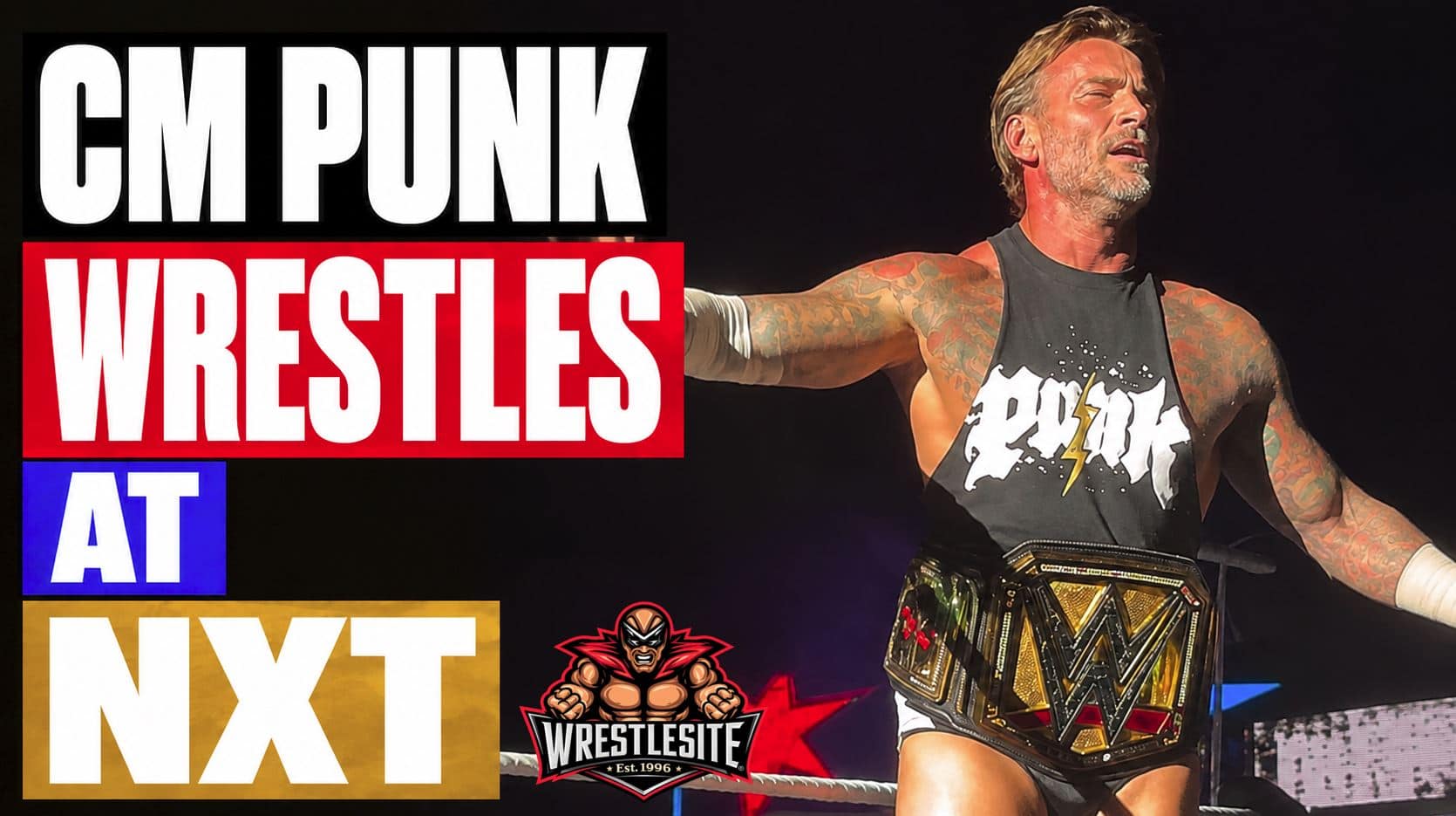 CM Punk competes alongside Tavion Heights and Myles Borne during the WWE NXT live event main event