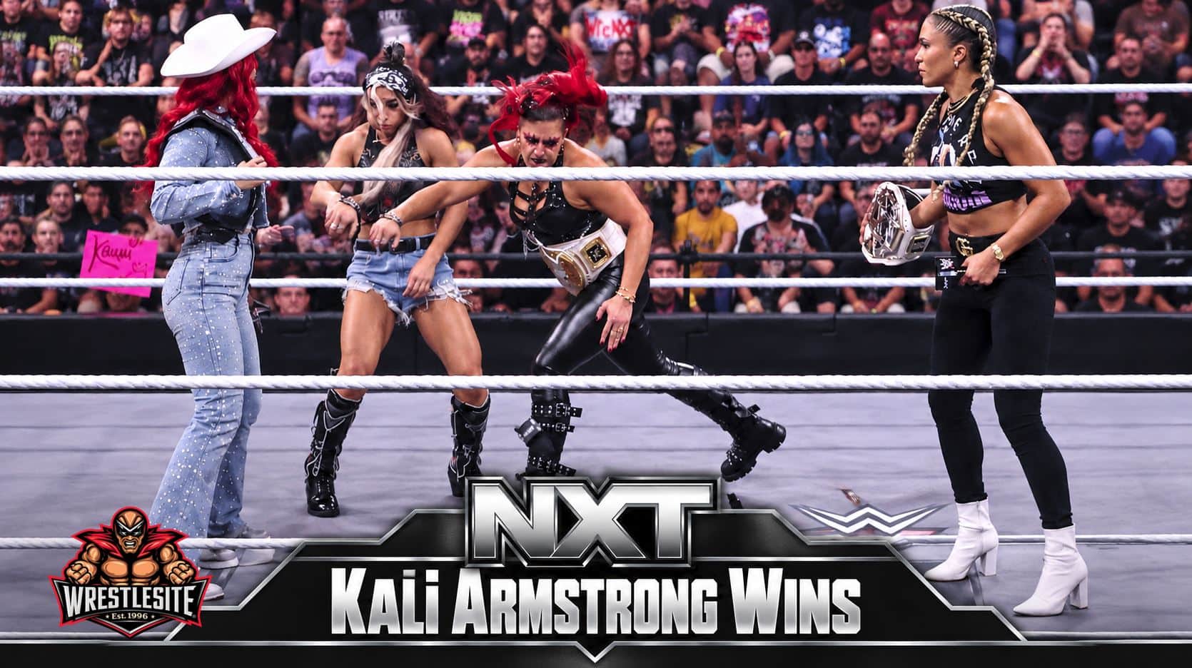 Kali Armstrong battles Lizzy Rain during WWE NXT as Skylar Raye appears after the match