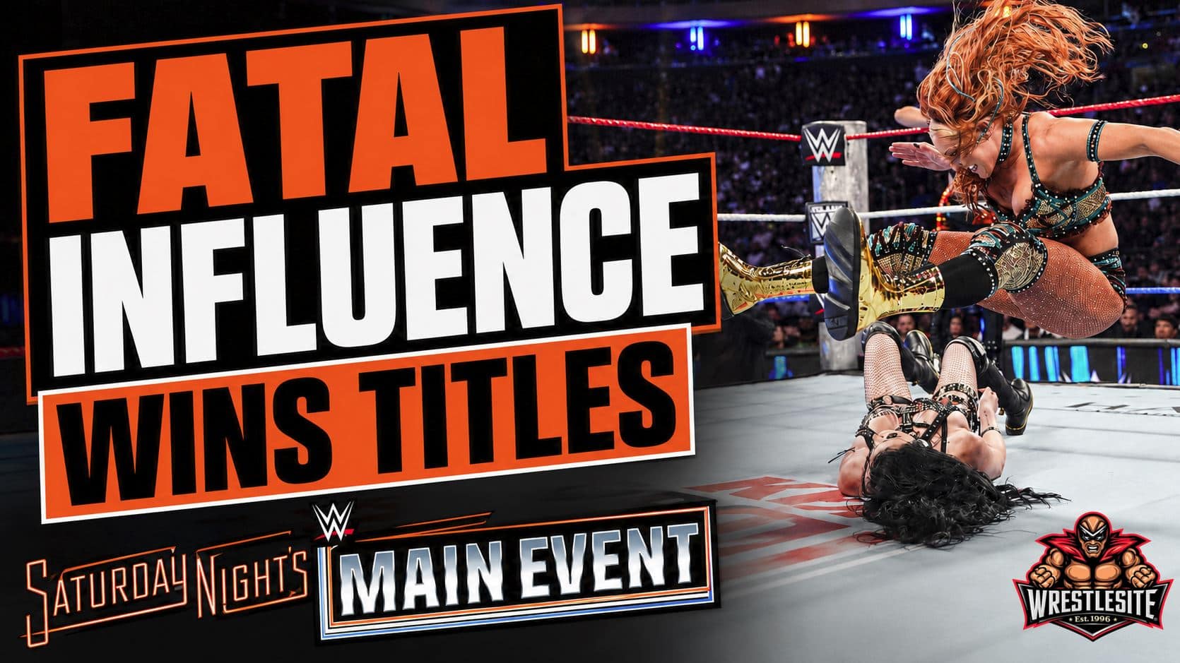 Fatal Influence celebrates after defeating Paige and Brie Bella for WWE Women’s Tag Team Championship gold