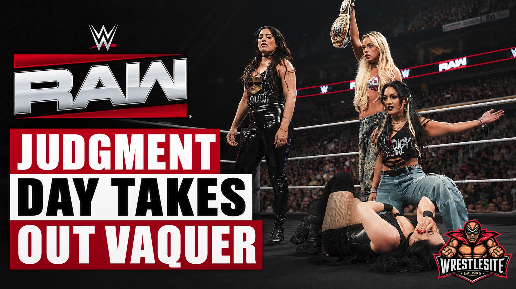 Stephanie Vaquer is left down after Liv Morgan, Raquel Rodriguez, and Roxanne Perez attack her on WWE Raw