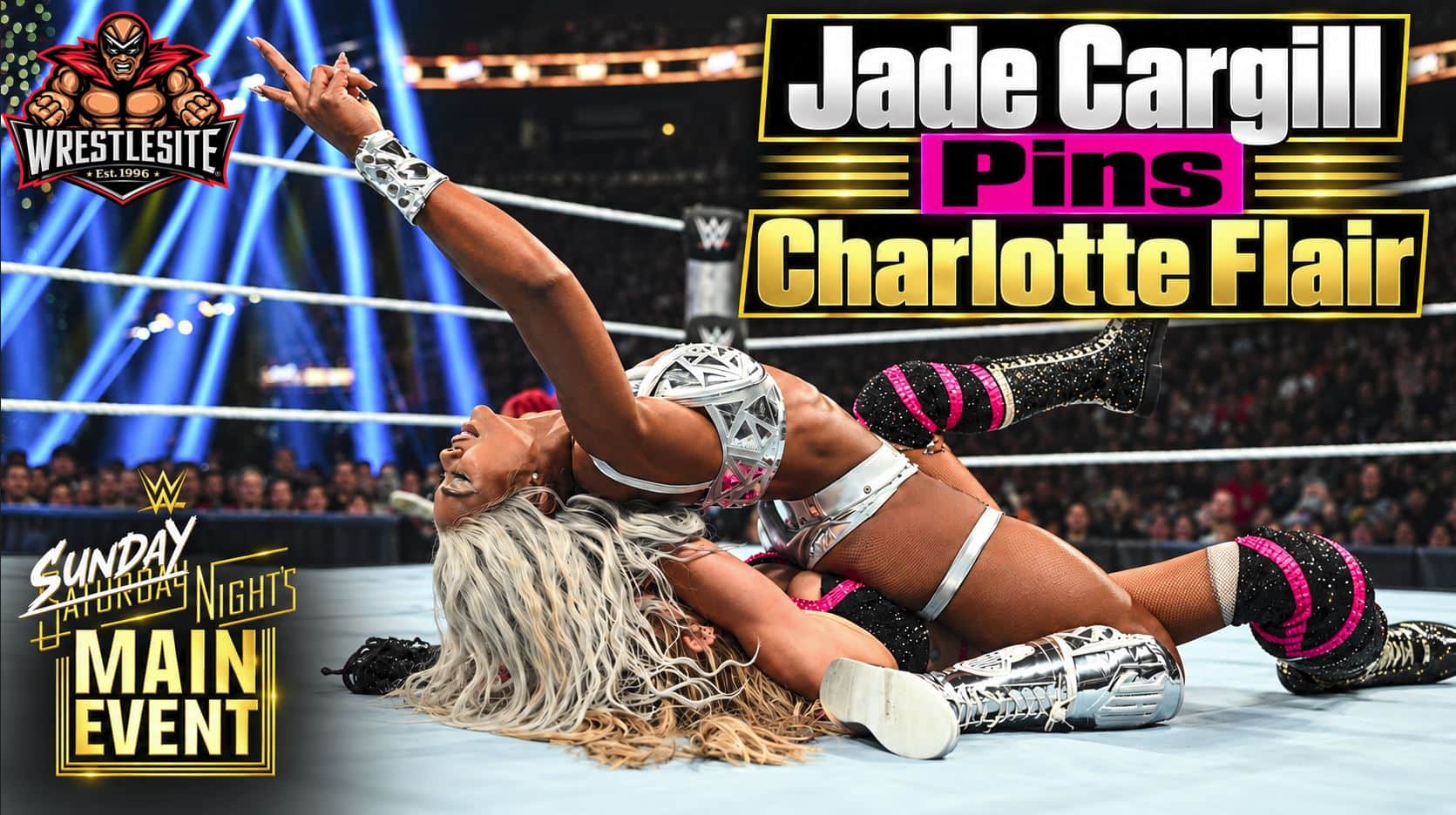 Jade Cargill pins Charlotte Flair after hitting Jaded during their six-woman tag team match
