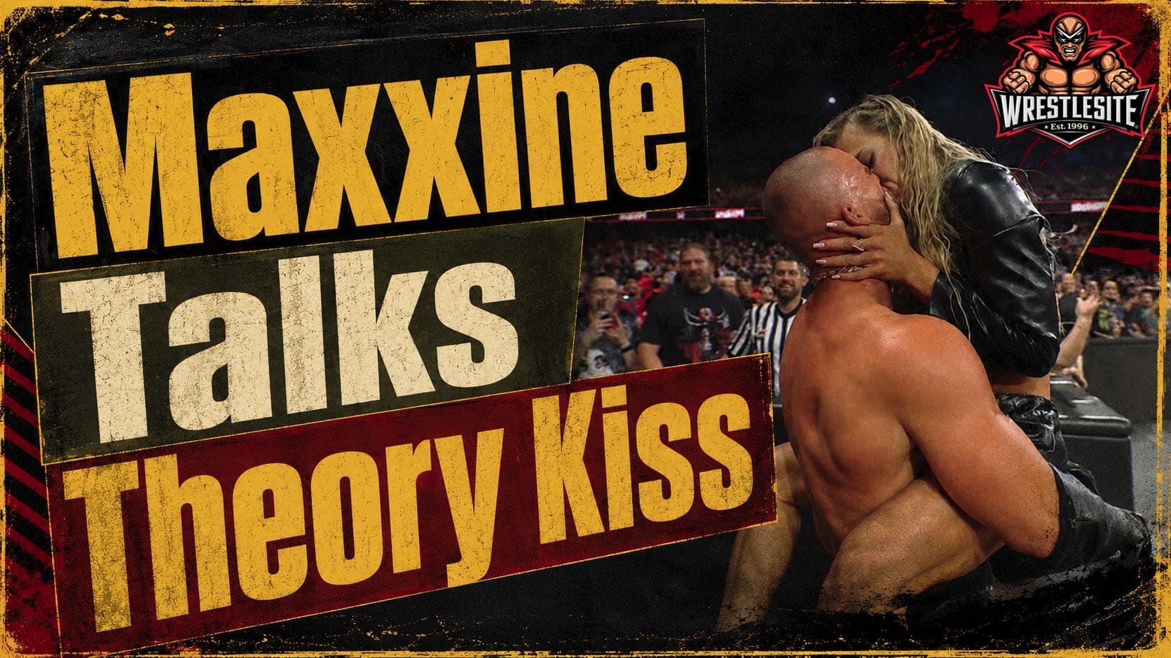 Maxxine Dupri kisses Austin Theory after helping him win the WWE World Tag Team Championship on RAW