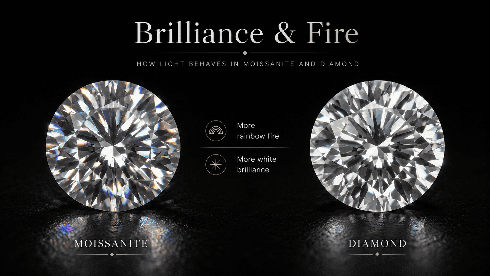 Moissanit und Diamant – Vergleich von regenbogenfarbenem Feuer und weißer Brillanz