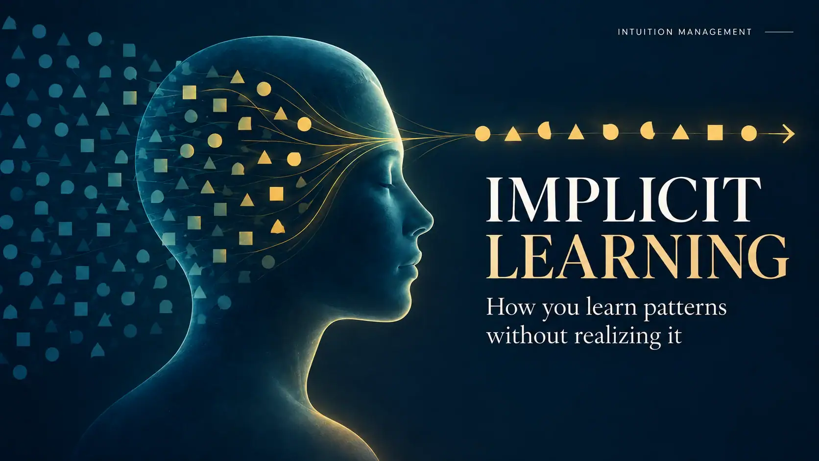 Human profile with repeated geometric shapes becoming an organized pattern, illustrating implicit learning.