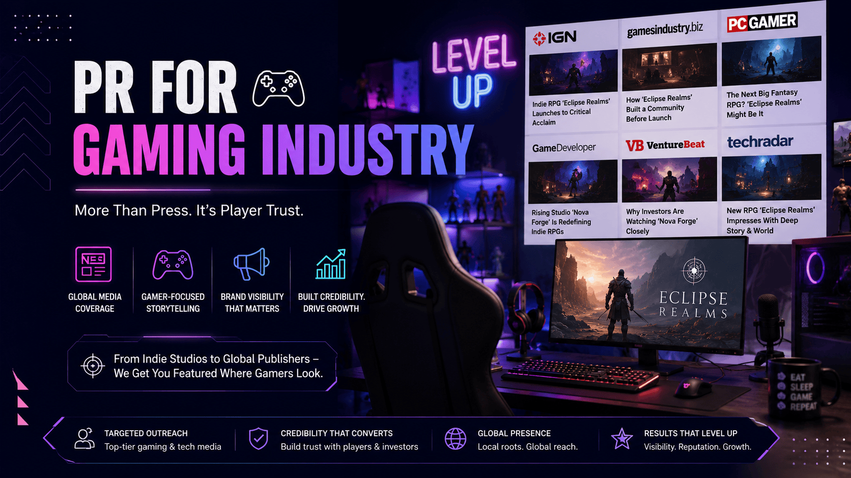Best Video Game Launch PR Agency UK | Trusted Since 2001 10 PR for the gaming industry — featured coverage across IGN, PC Gamer, GamesIndustry.biz, VentureBeat and TechRadar