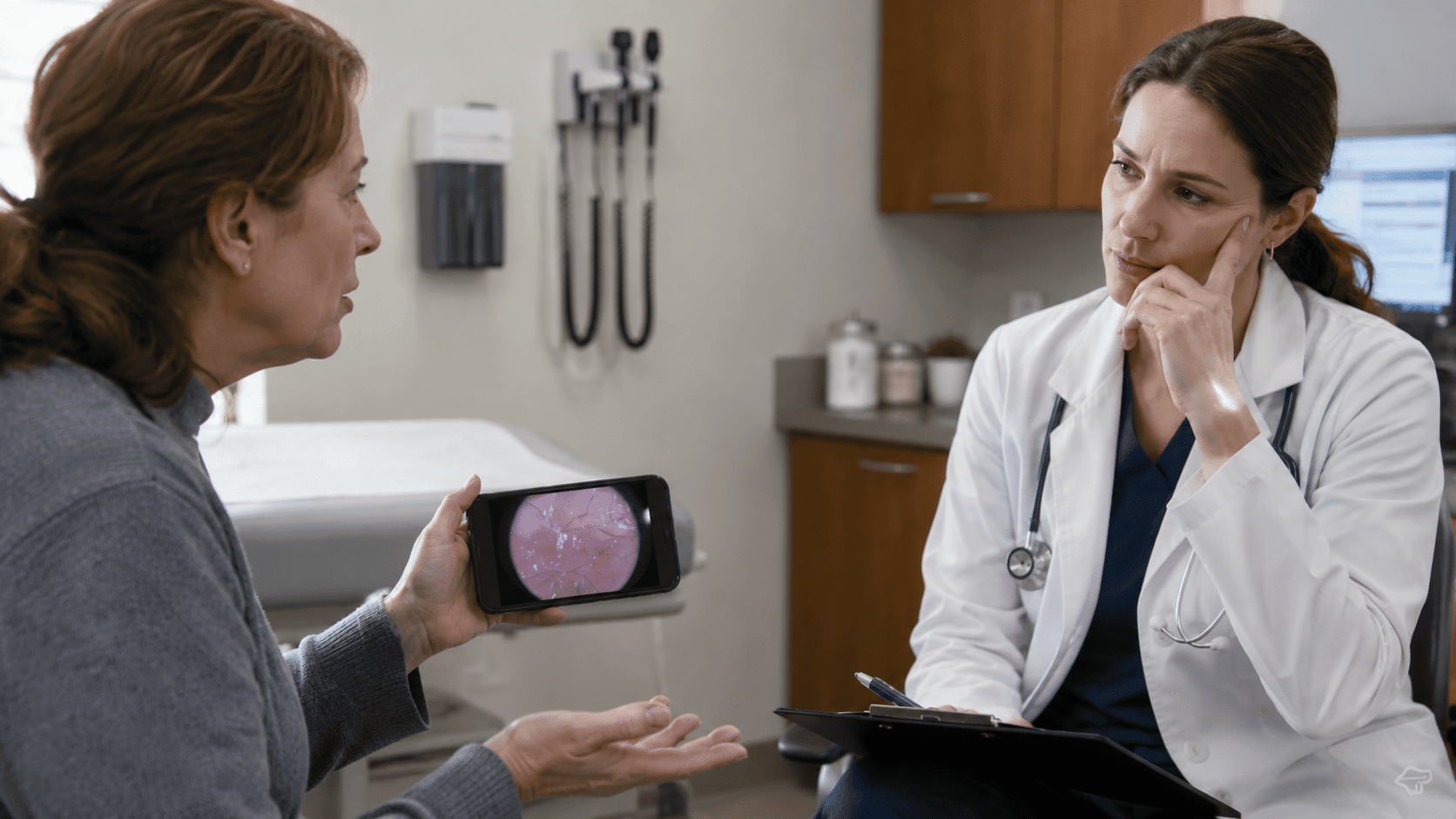 Medical gaslighting and Morgellons patient documentation during a doctor appointment.