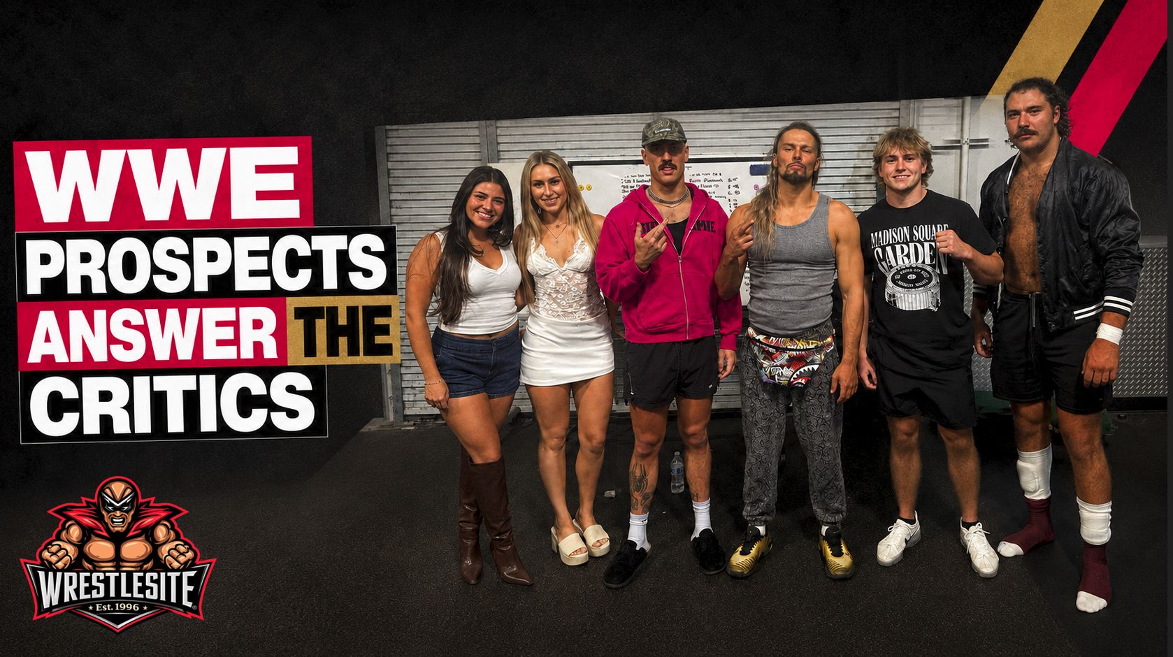 Lexis King poses with Avery Styles and several second-generation prospects inside the WWE Performance Center