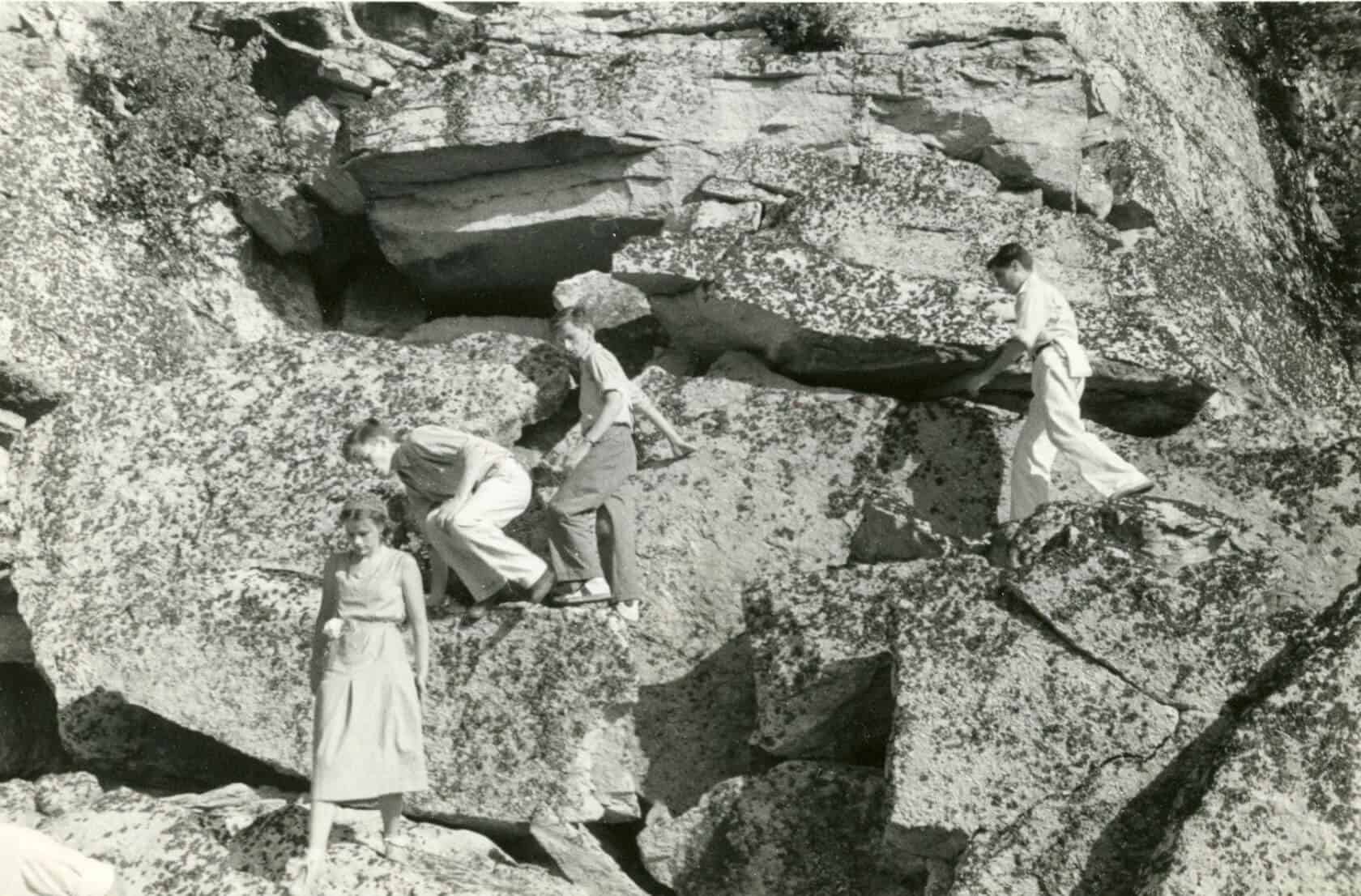 Childen Exploring the Rock Scramble at Mohonk in 1930