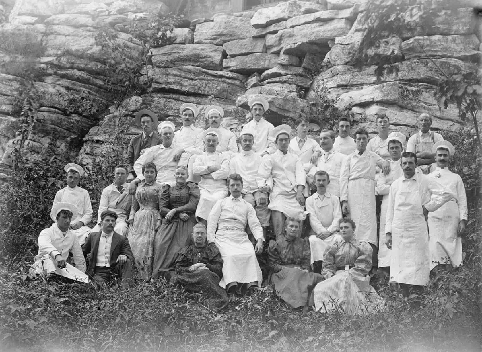 Kitchen Staff Gathered Near a Mountain at Mohonk in 1890