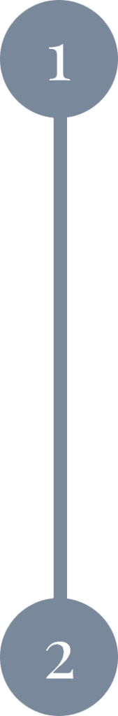 Line art of a circle labeled "1" connecting to a circle labeled "2" with a long line