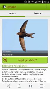 Sehr schöne Ergebnisseiten in der Vogel-App