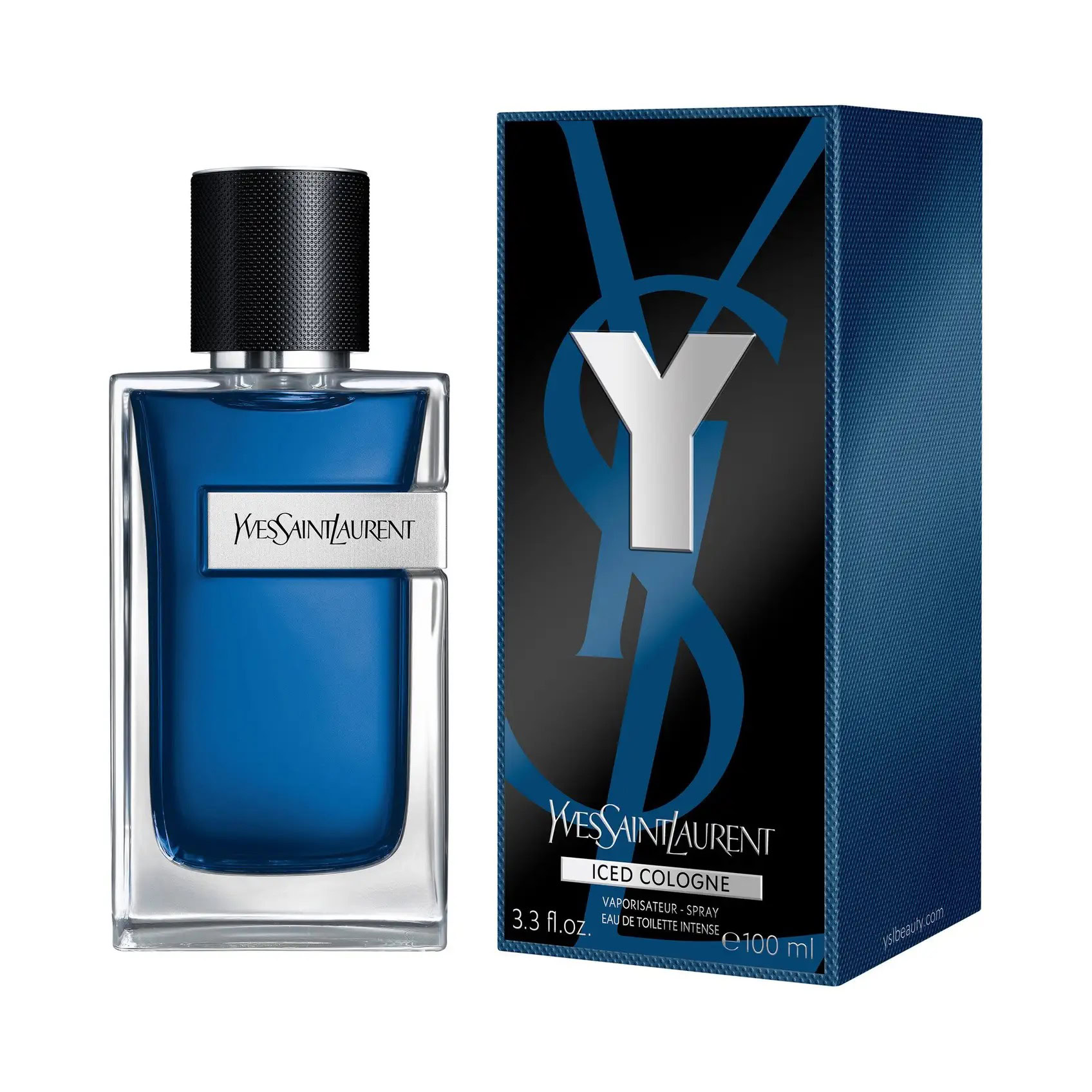 yves saint laurent y iced cologne eau de toilette intense captures aromatic freshness with ice mint, arctical™m, moroccan mint tea, blue sage, ambrosia, and patchouli in an ice blue