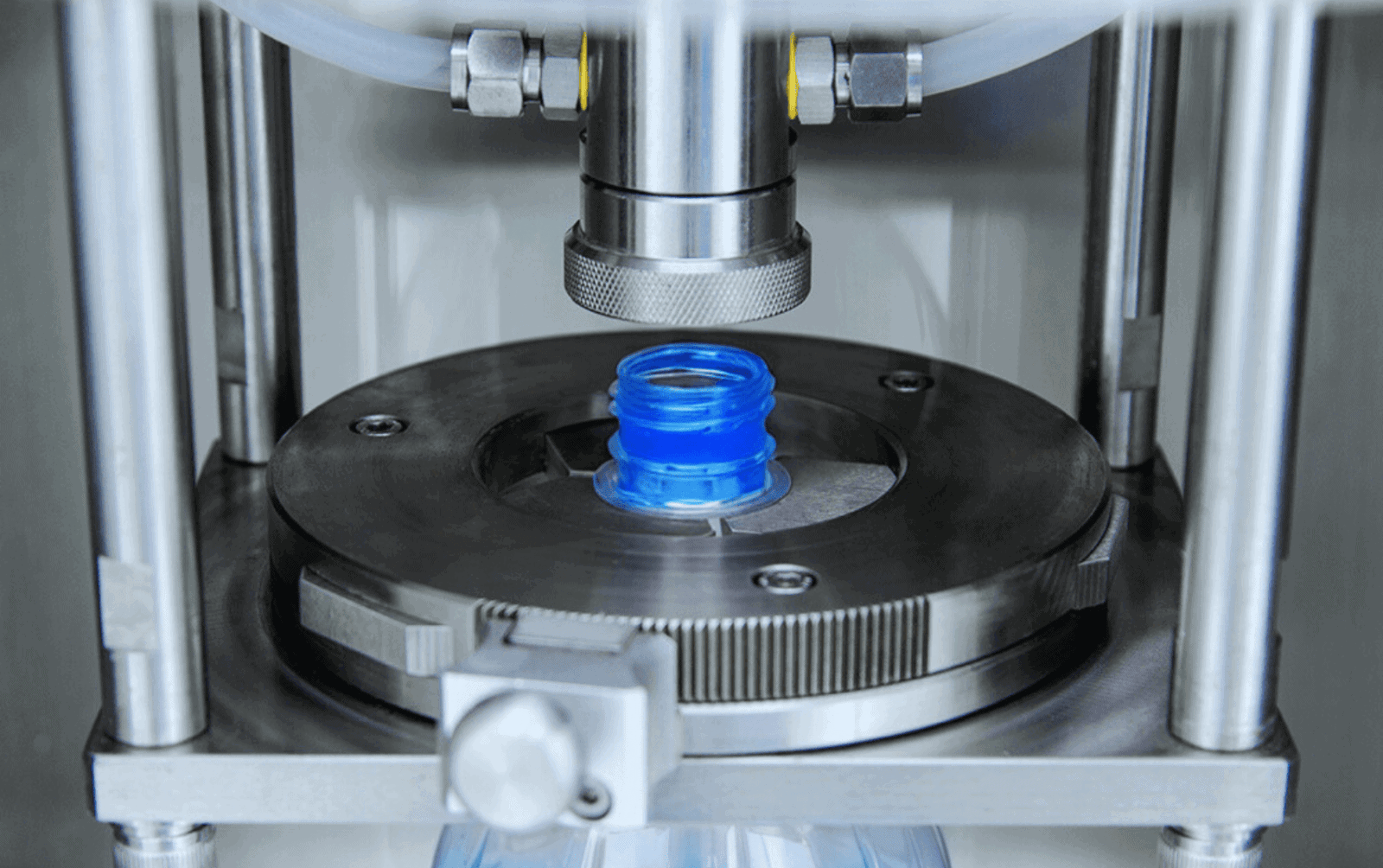 PET preform quality testing with bottle under burst and pressure test setup