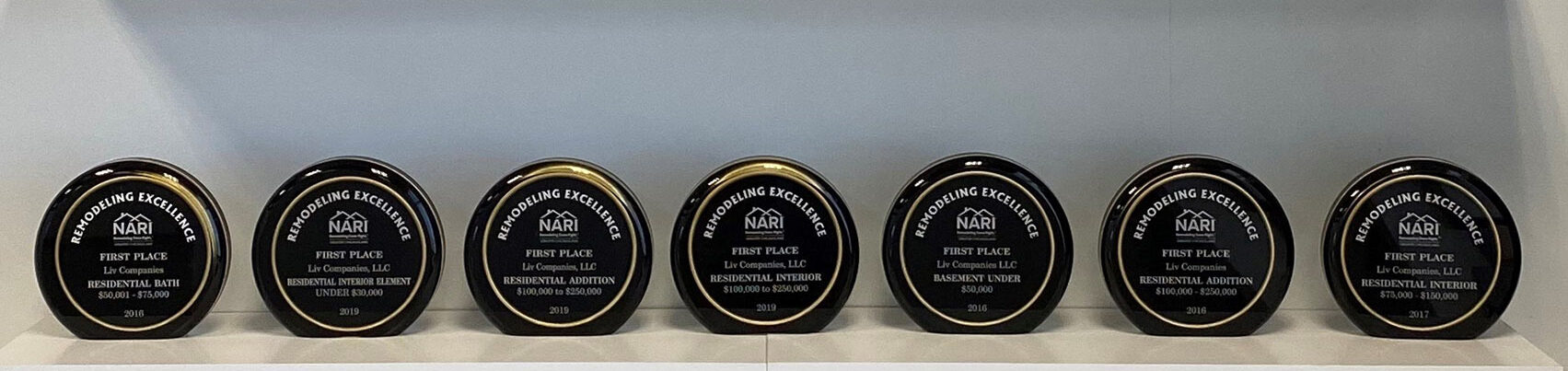 award trophies on a shelf