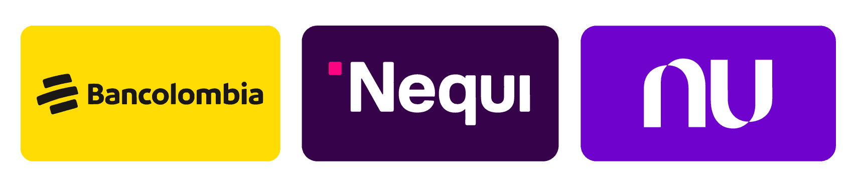 Métodos de pago Bancolombia, Nequi, Nu y efectivo