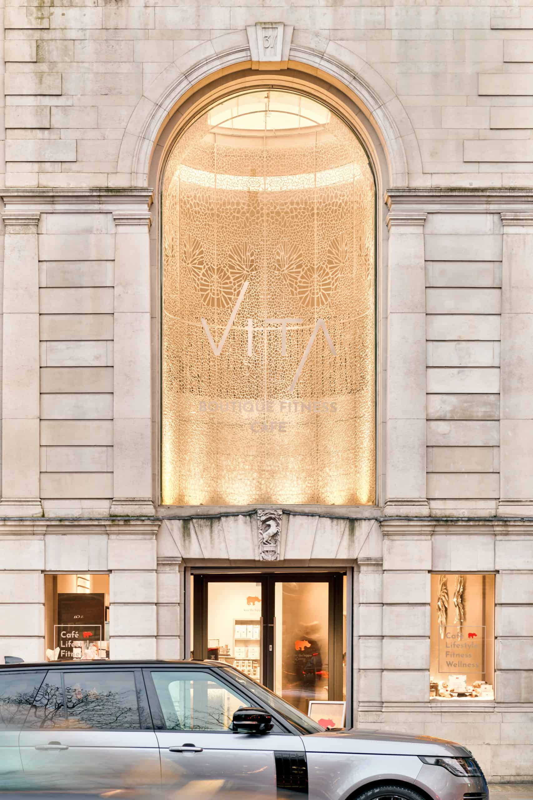 VITA sloane square, facade, storefront, logo, flair studio design