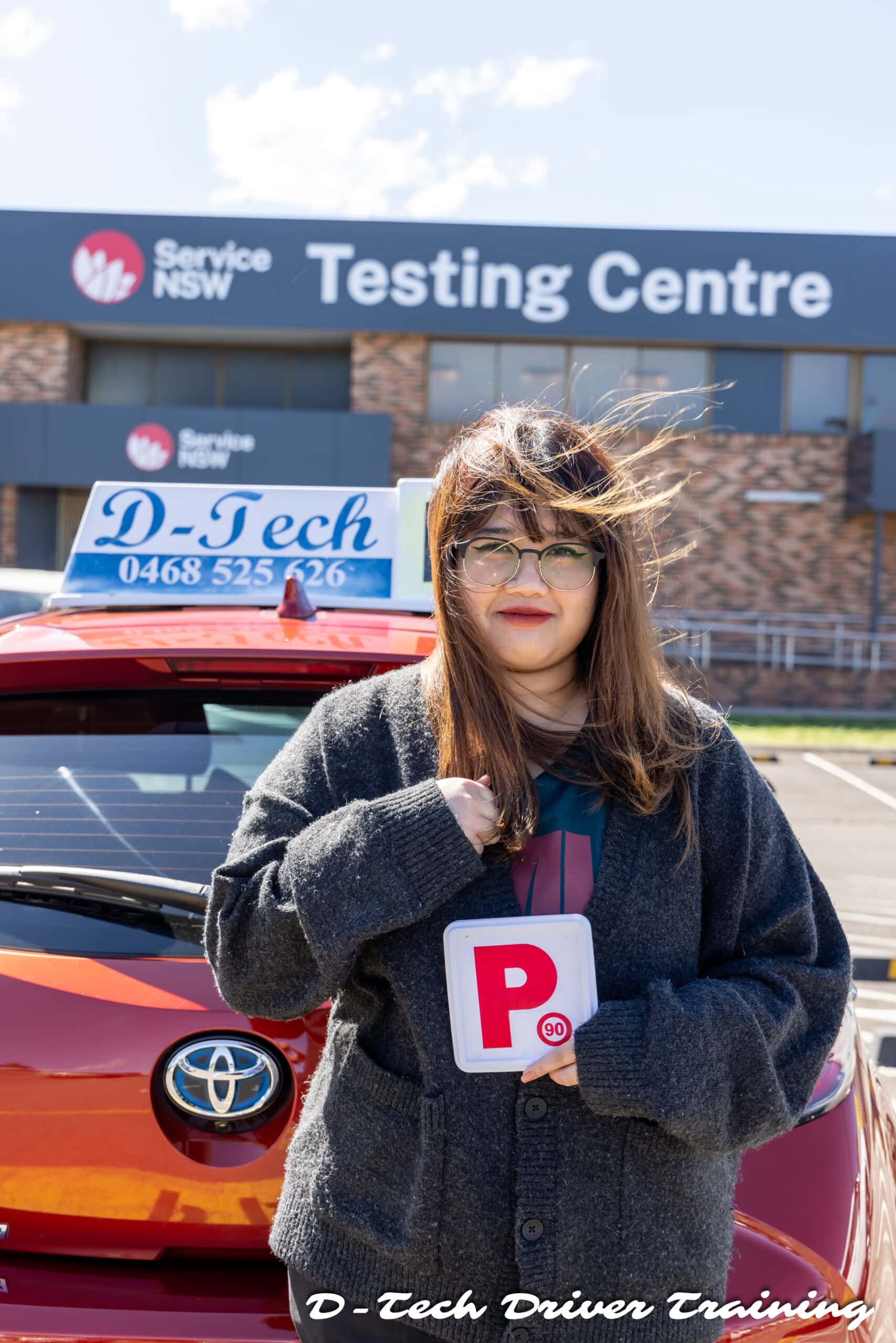 D-Tech Driver Training student passing her practical driving test for Blacktown, St Marys, and Richmond Service NSW routes.