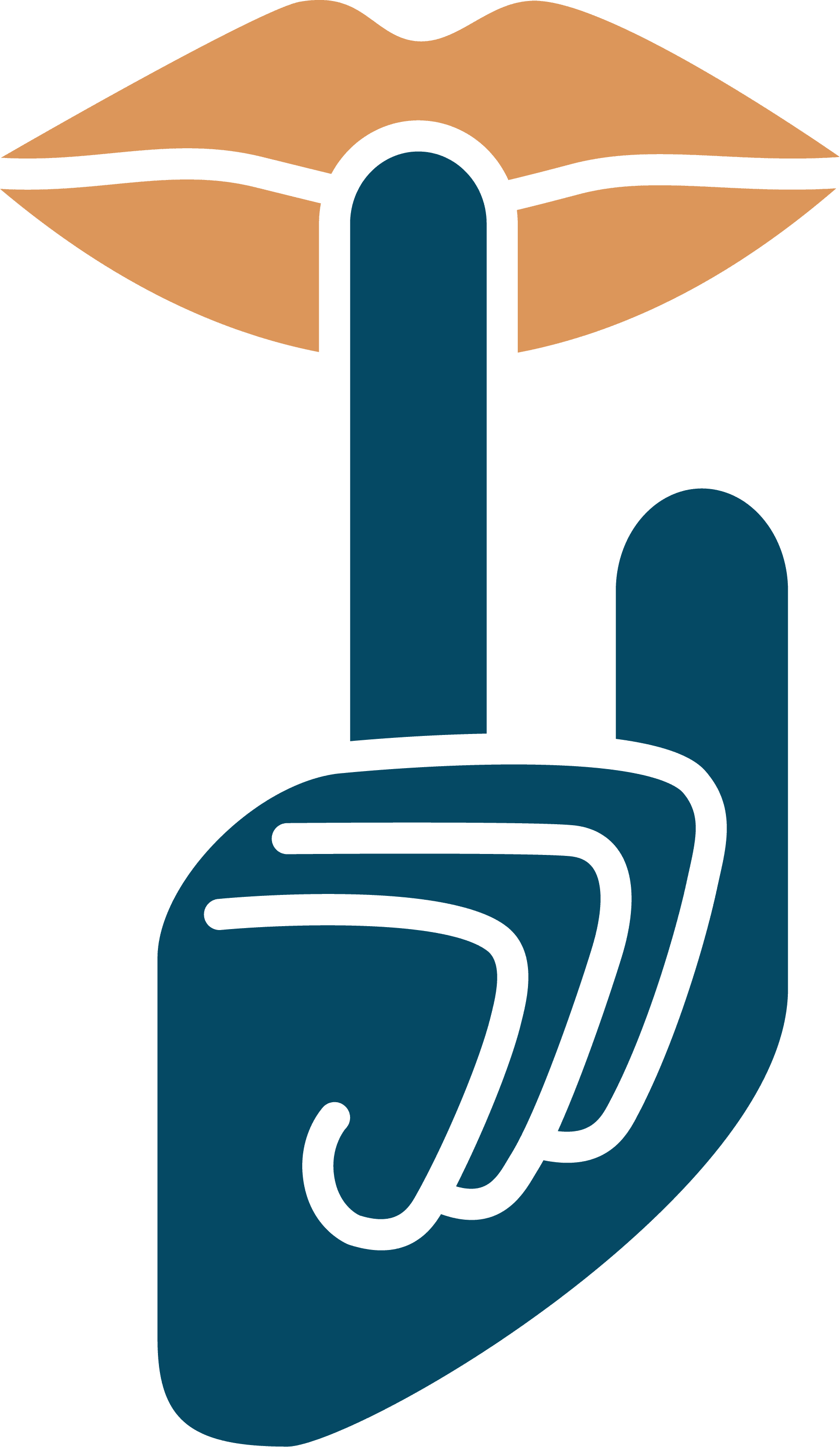 Grafik mit Finger vor Lippen in orange und blau.