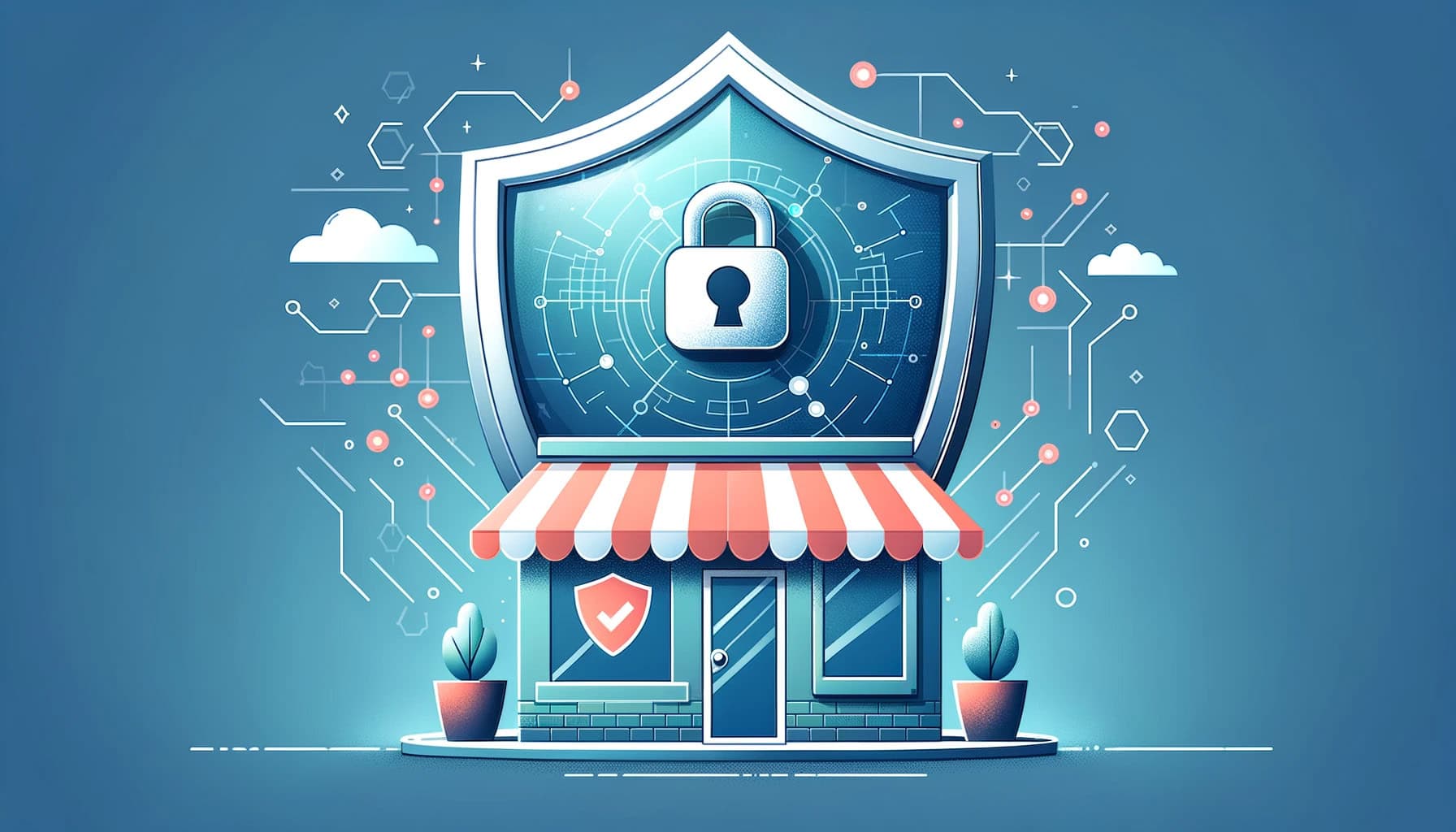 shield with lock on top of storefront