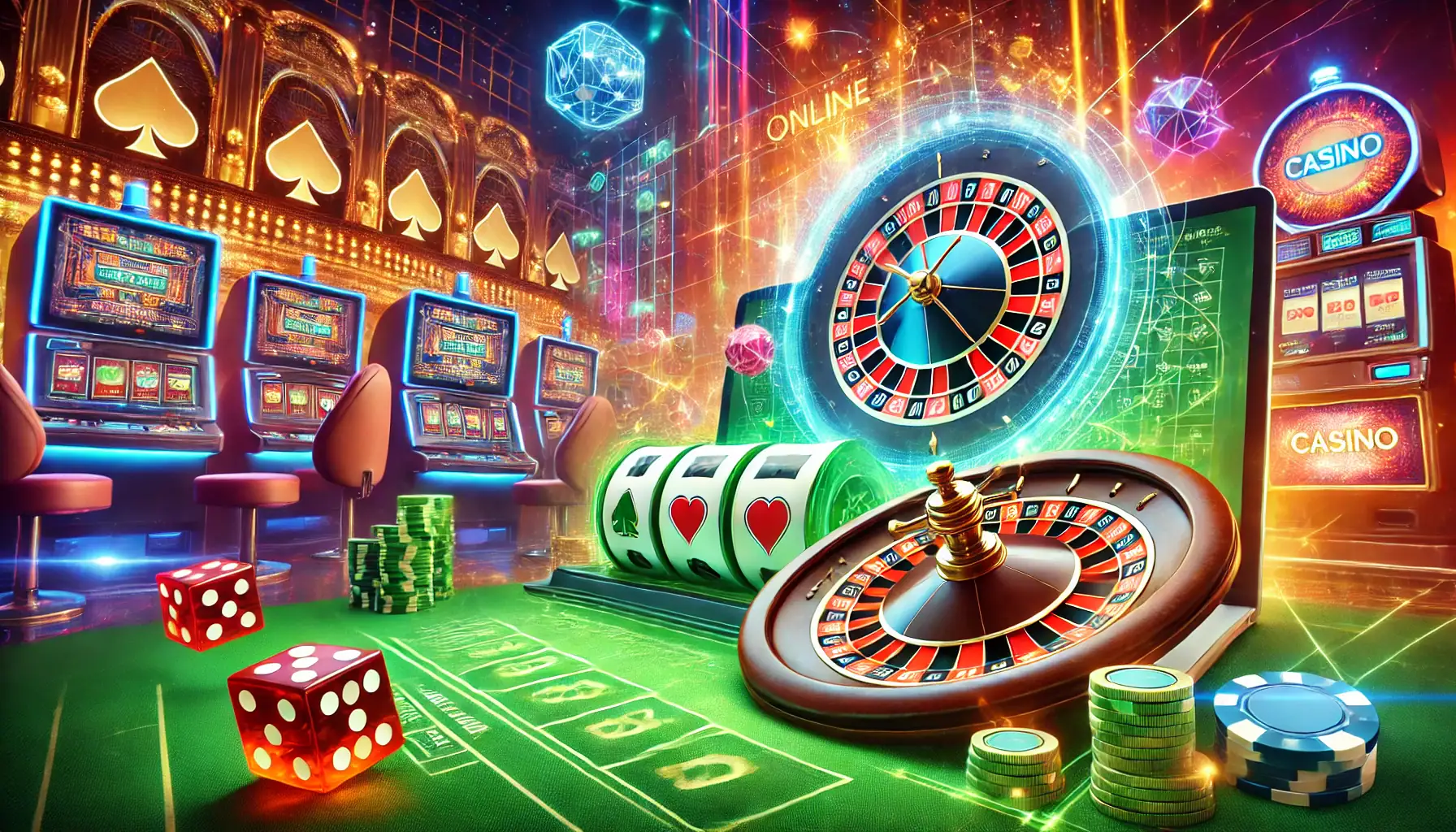 Casino Bonuses Visual – Slot Machines, Roulette, Dice & Card Chips Display