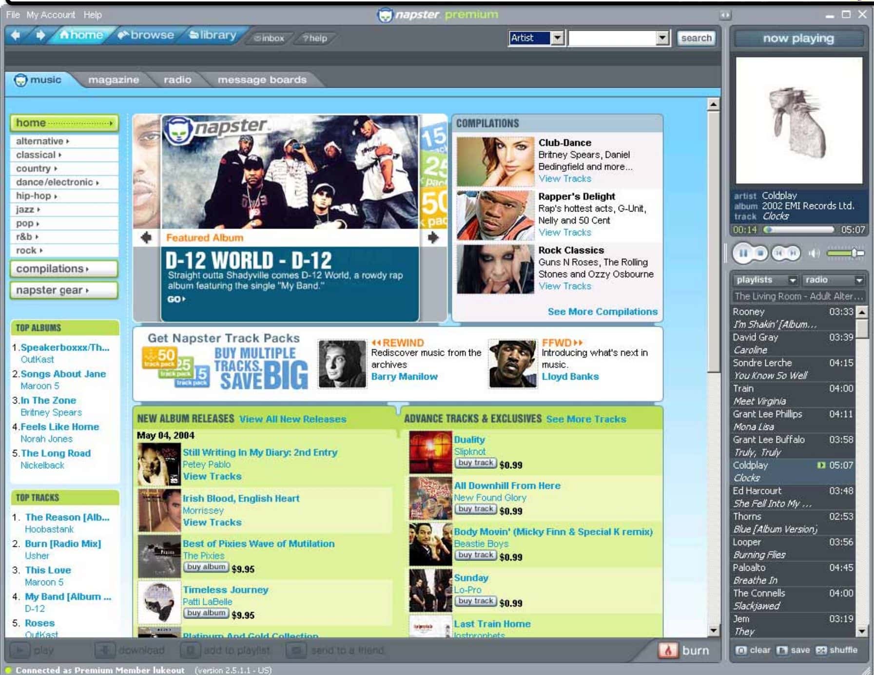 Und so sah Napster als legaler Dienst 2004 aus (Screenshot: Wayback Machine)