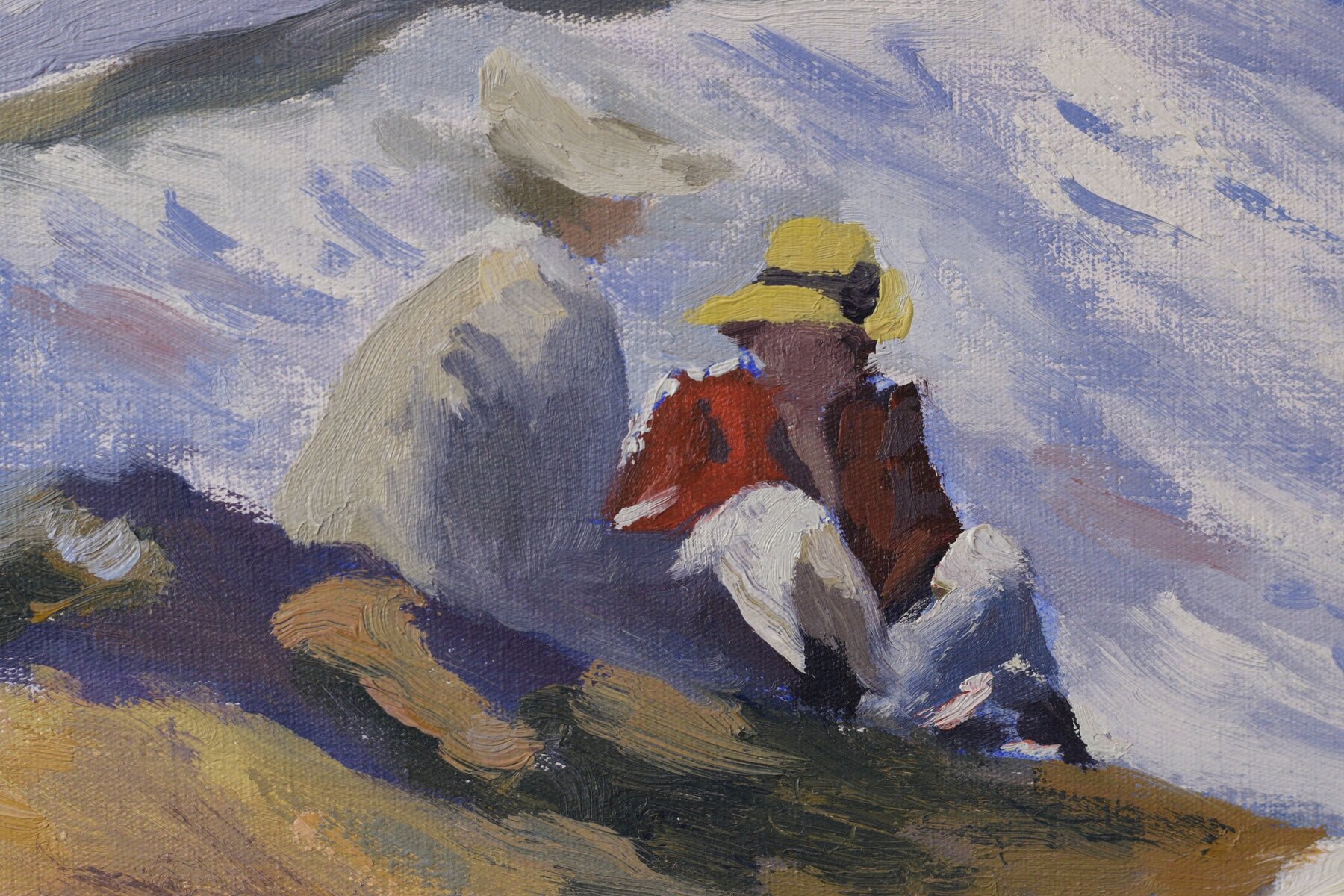 Seated beach figures detail from a Sorolla Instantánea Biarritz master study