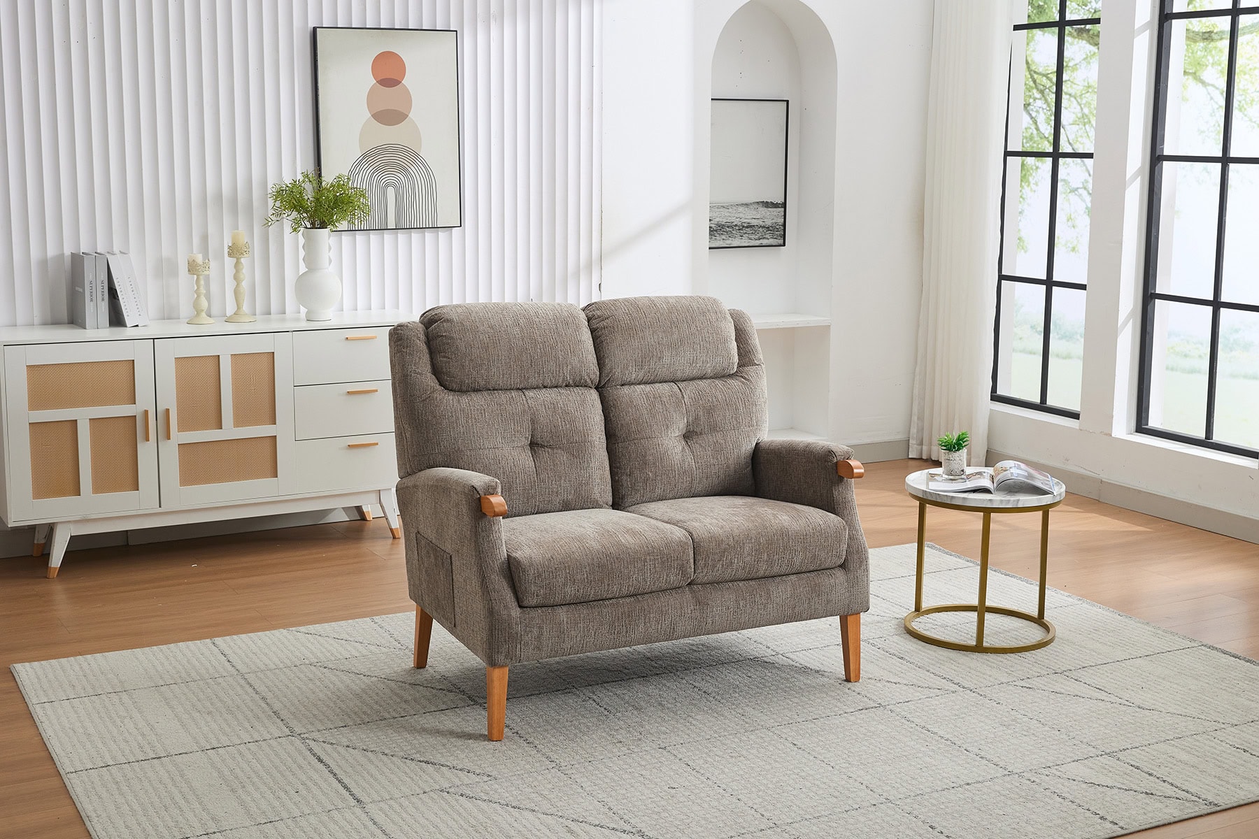 Isla 2 Seater Fireside in Mink Fabric (2)