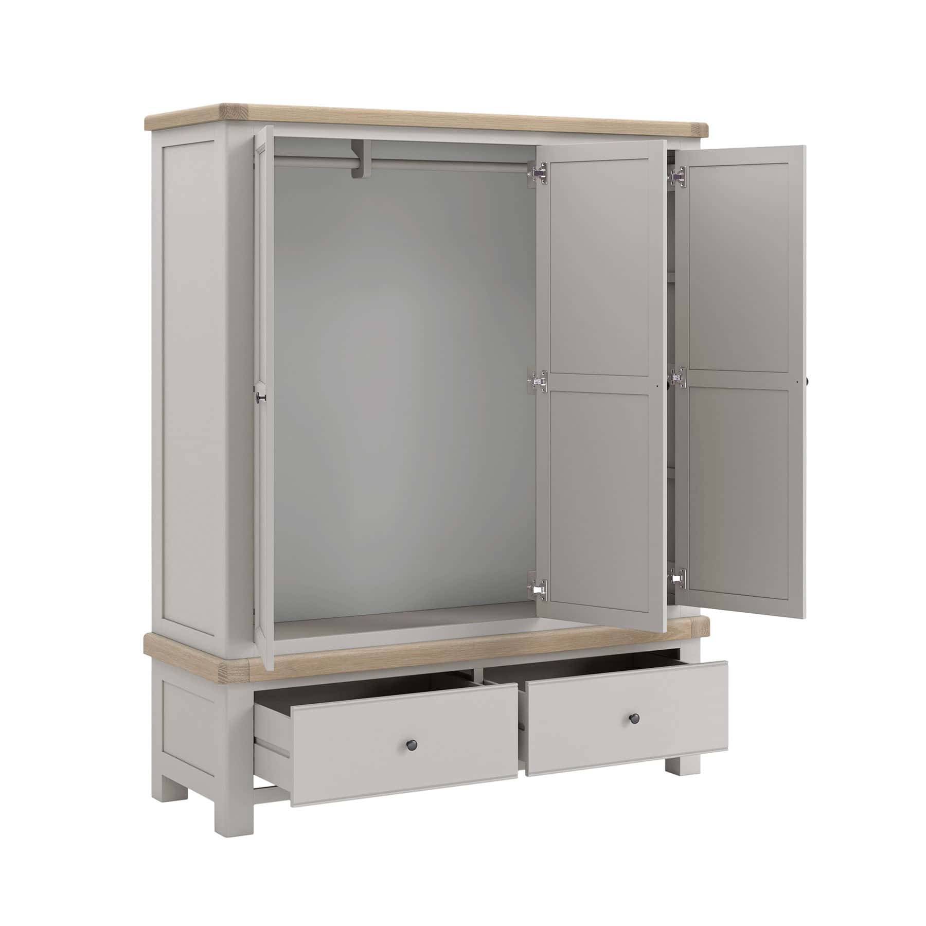 G8284 SALCOMBE GREY TRIPLE WARDROBE (open)