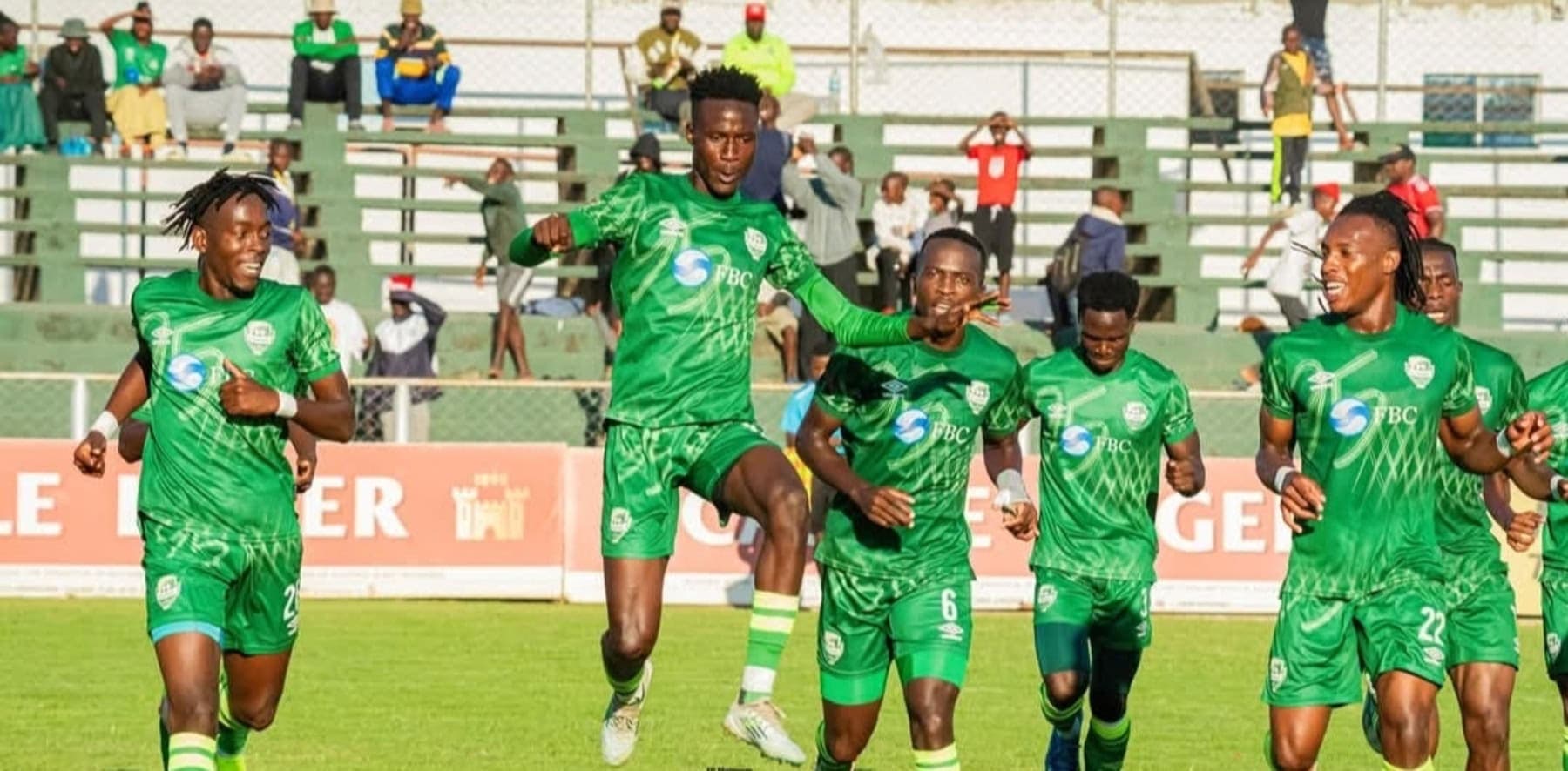 FC Platinum players celebrating a goal at Mandava stadium