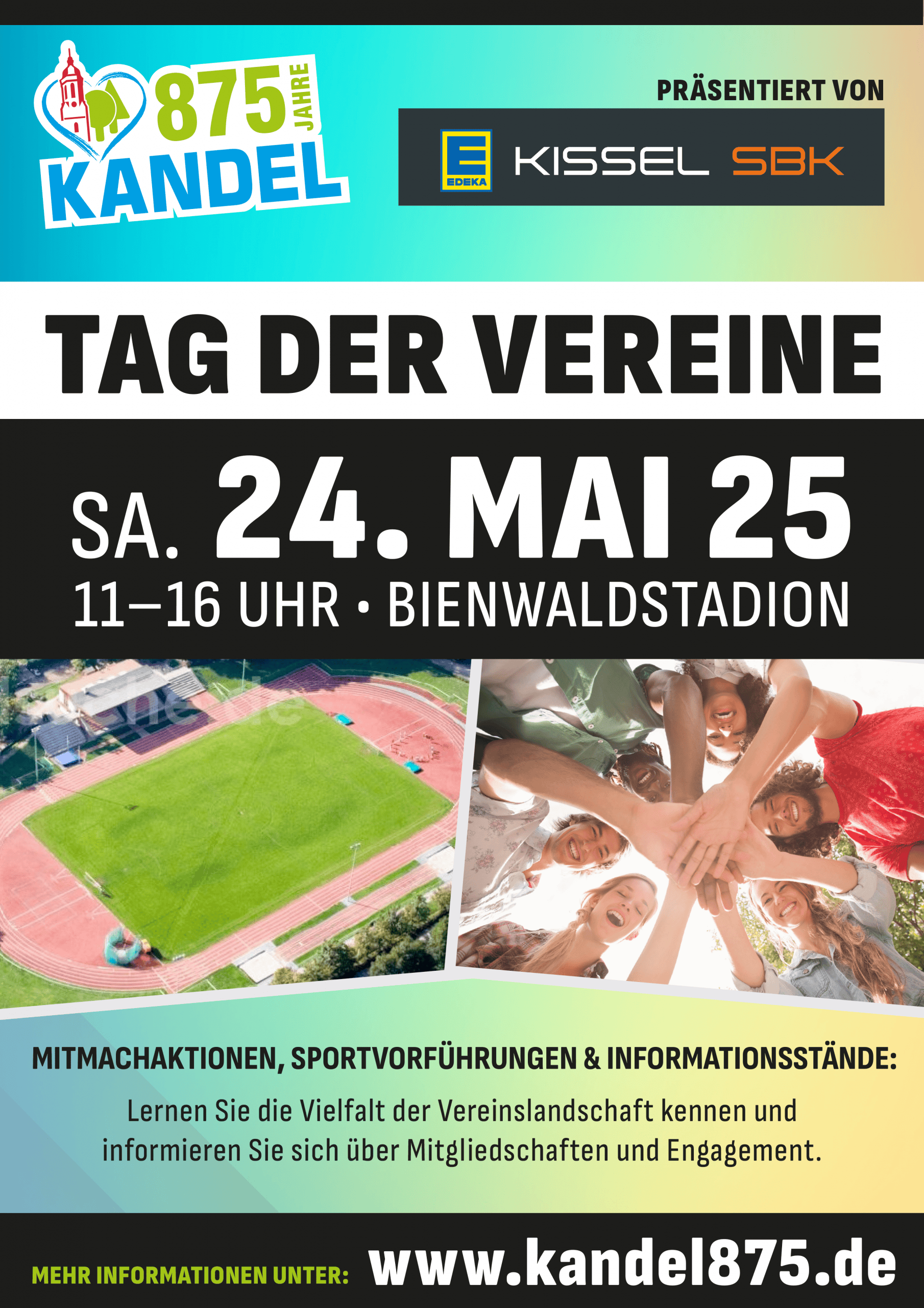 Plakat für den Tag der Vereine in Kandel am 24.5.2025 im Stadion ab 11:00 Uhr