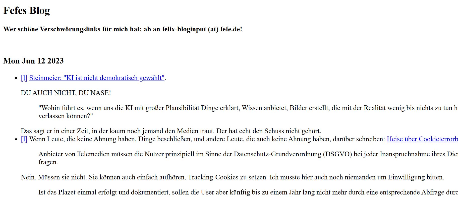 Fefes Blog bleibt so spartanisch wie immer (Screenshot)