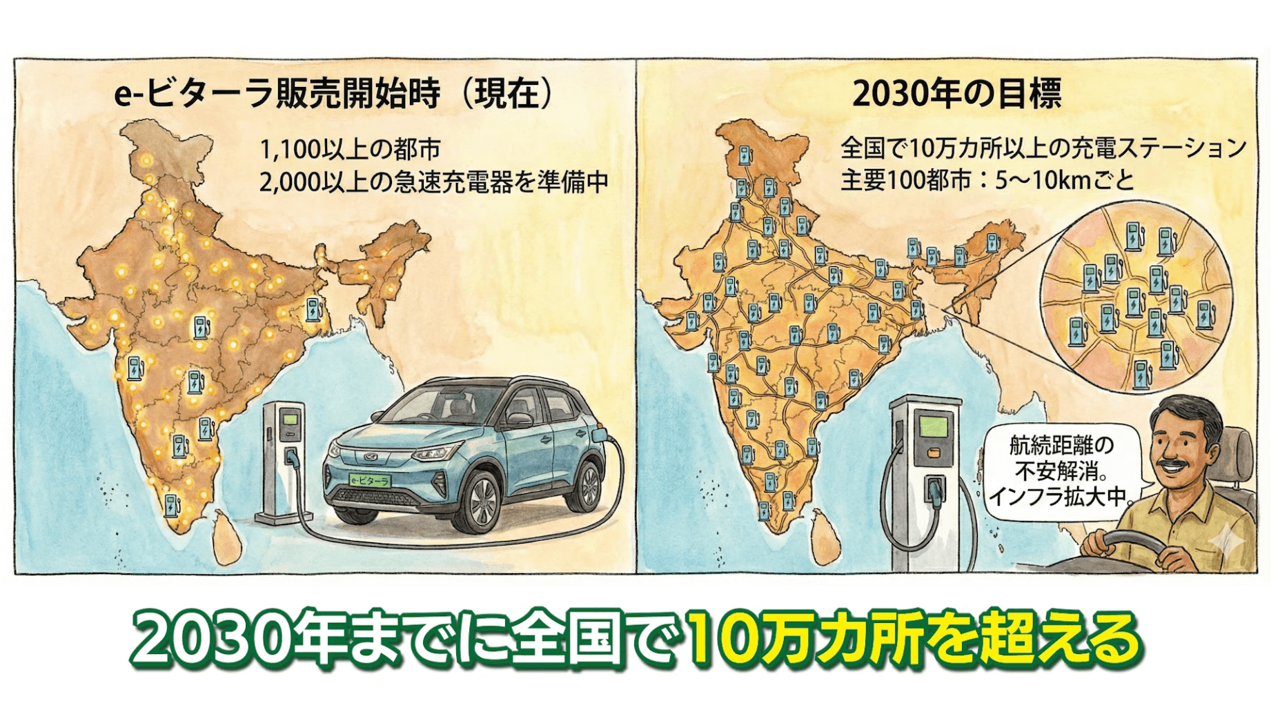 マルチ・スズキは2030年までに全国で10万カ所を超える充電ステーションを整備