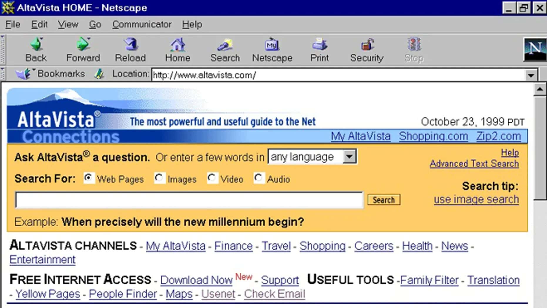 So sah Altavista in seiner Blütezeit um 2000 herum aus