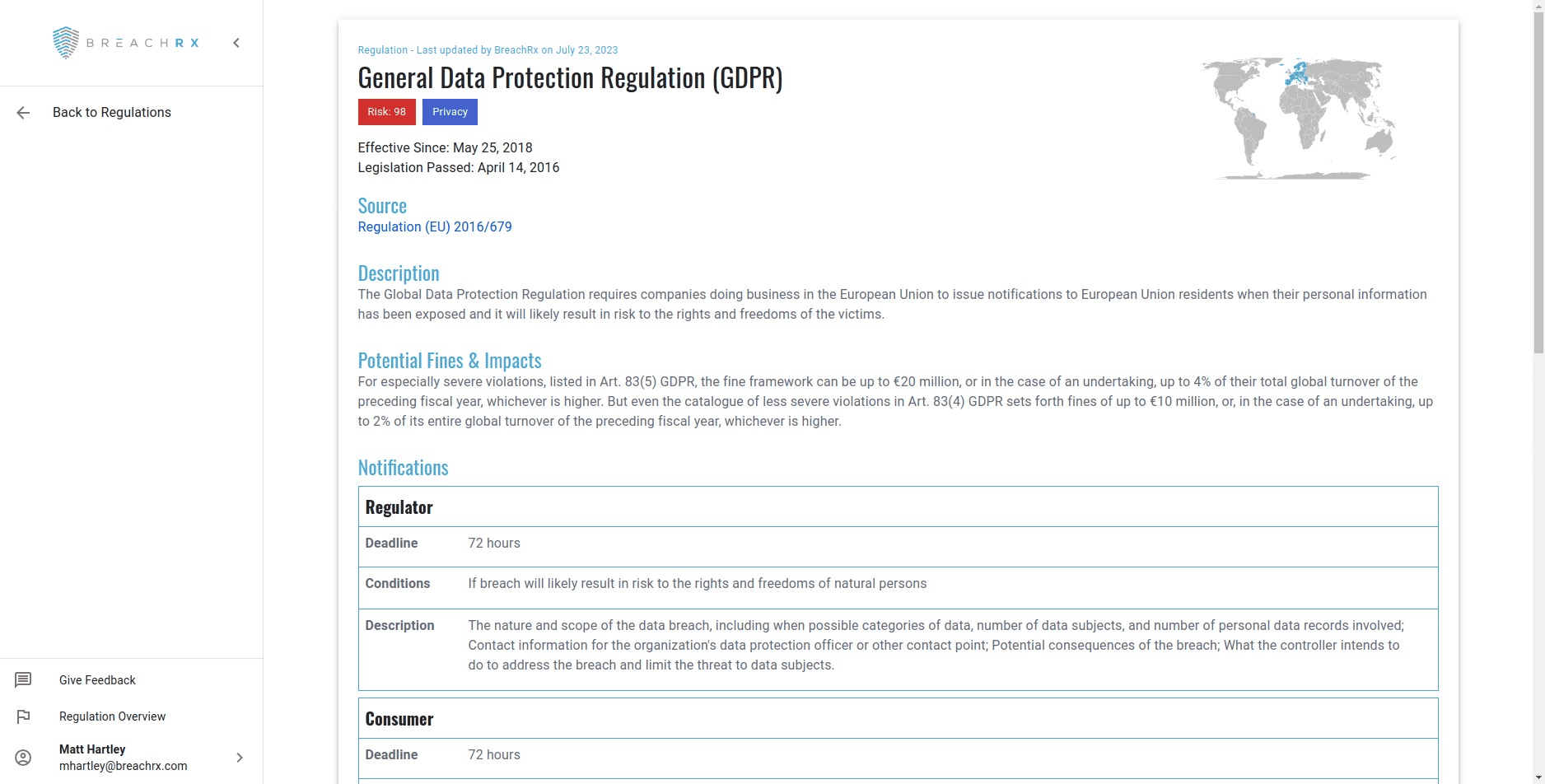 BreachRx Cyber RegScout GDPR details