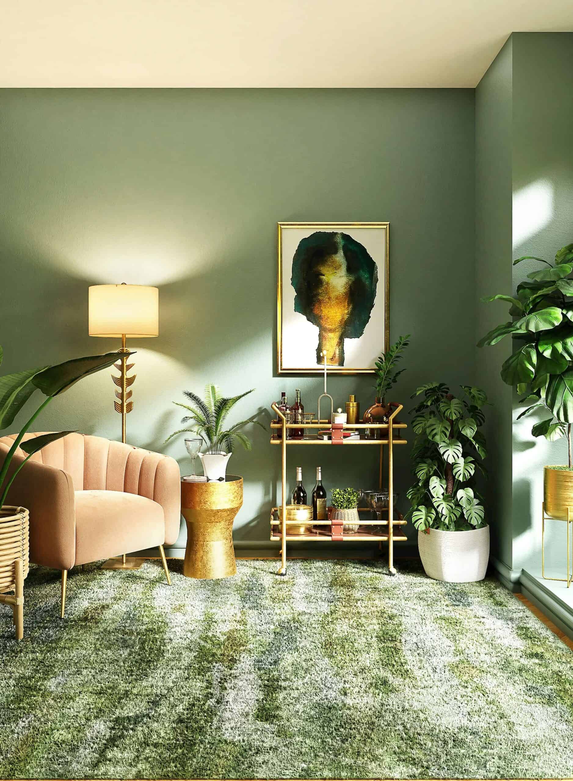 Matcha Green Interior Design Ideas - The Cool Shade for 2025 - matcha green cocktail area in home