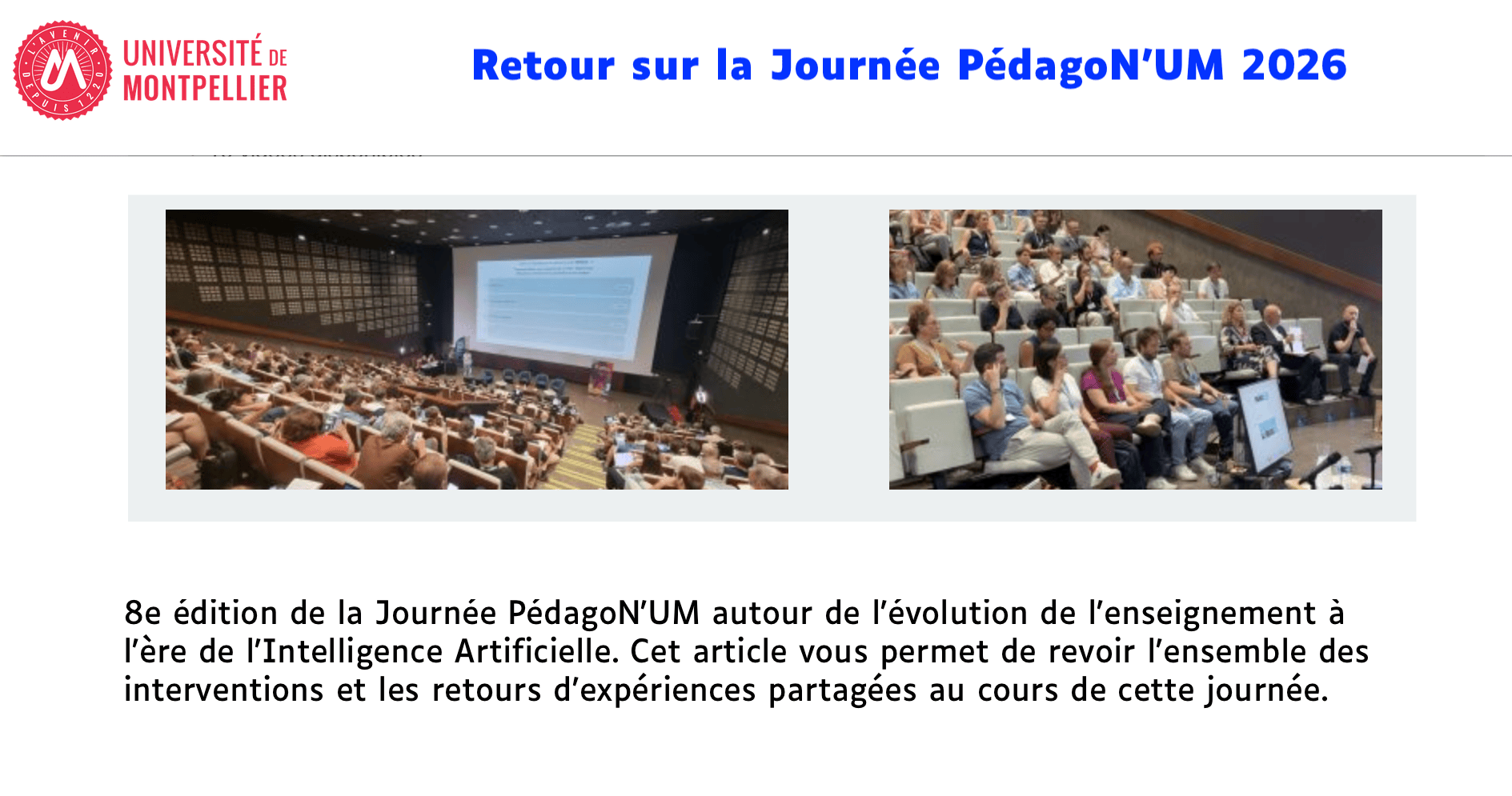 photo de la salle de conférence + titre de l'article + logo de l'université de Montpellier