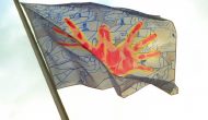 Wünsche und Warnungen im Wind, Düsseldorf, 1996. Am Ratinger Tor: Autostau, 2 x 2,5 m