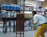 ウッドバーニングへ保護塗料塗布