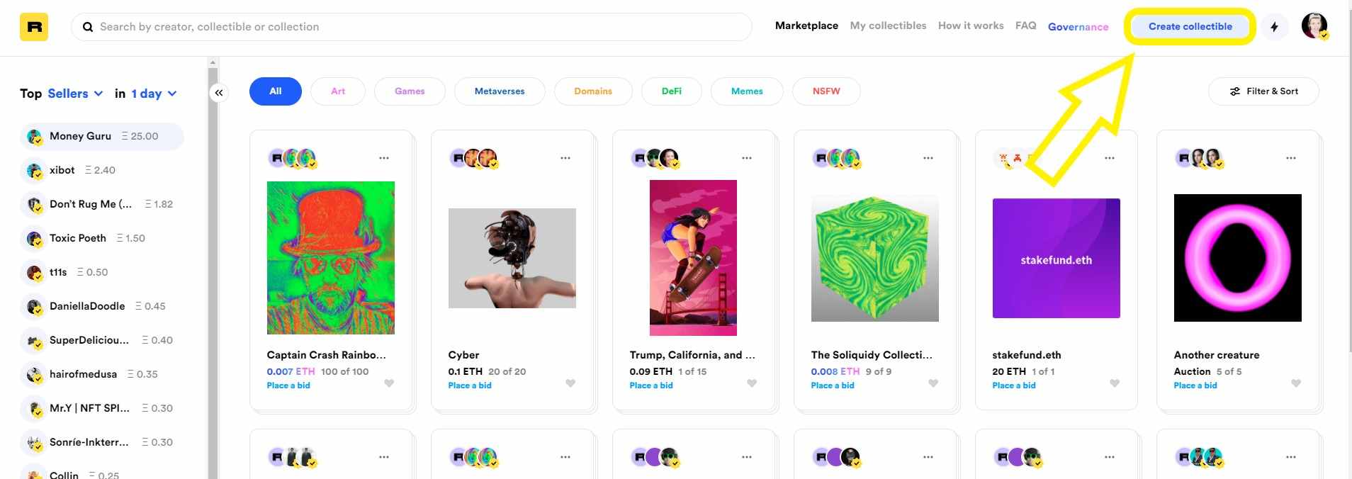 Rarible allows you to create your own NFTs
