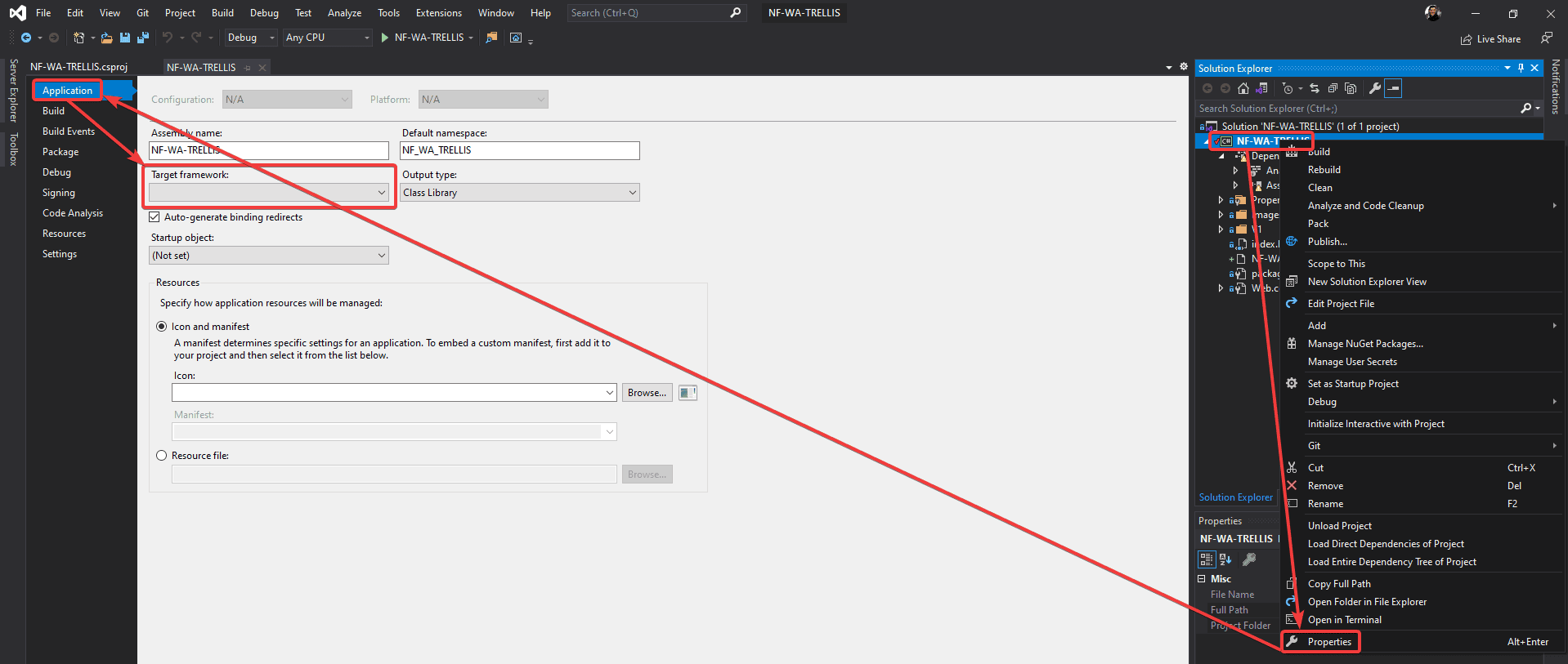 Reassigning the project to the desired target framework