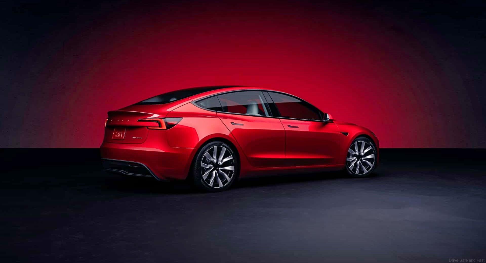 new rear design of the Tesla Model 3 post facelift