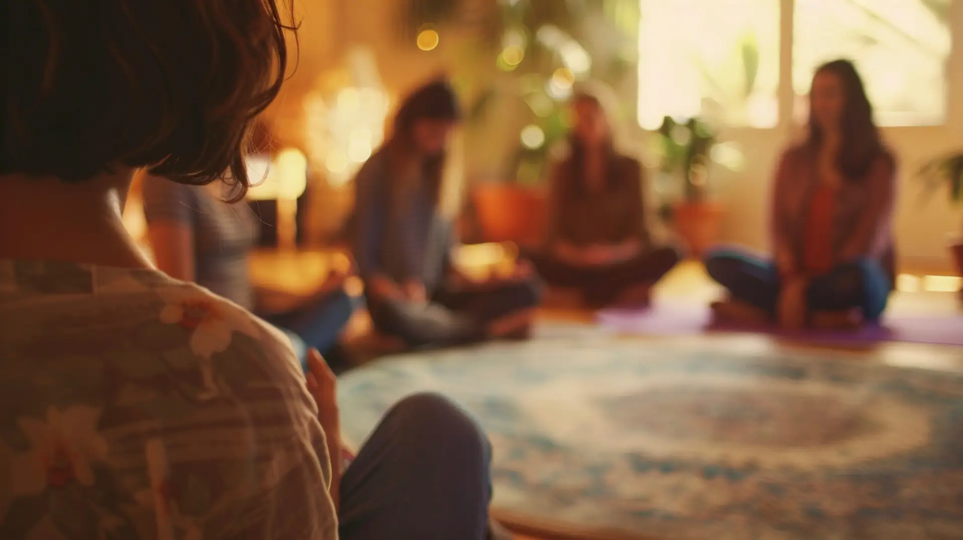 Unternehmen & Teams 5 cozy yoga studio students gather circle practice guided meditation instructors scaled