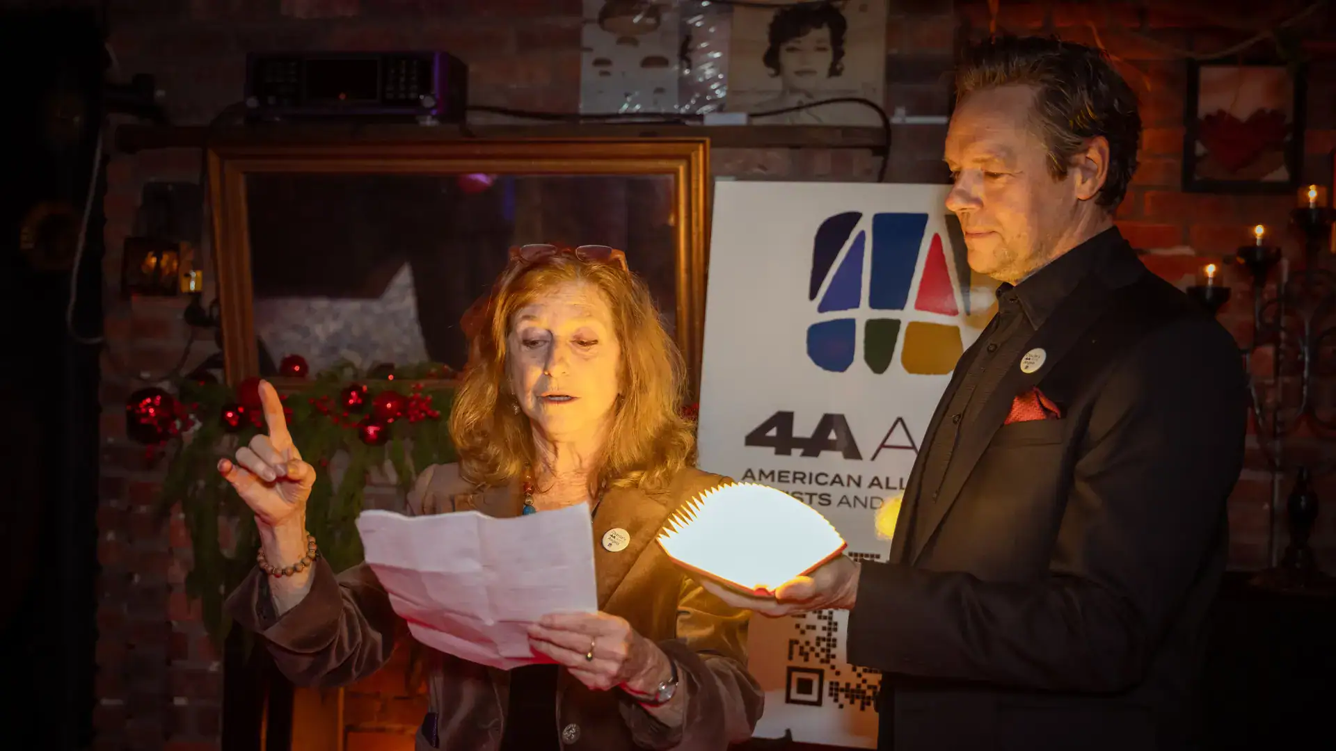 4A Arts Board Member Joy Javits reads and acrostic poem she write in honor of Charlie Reinhart