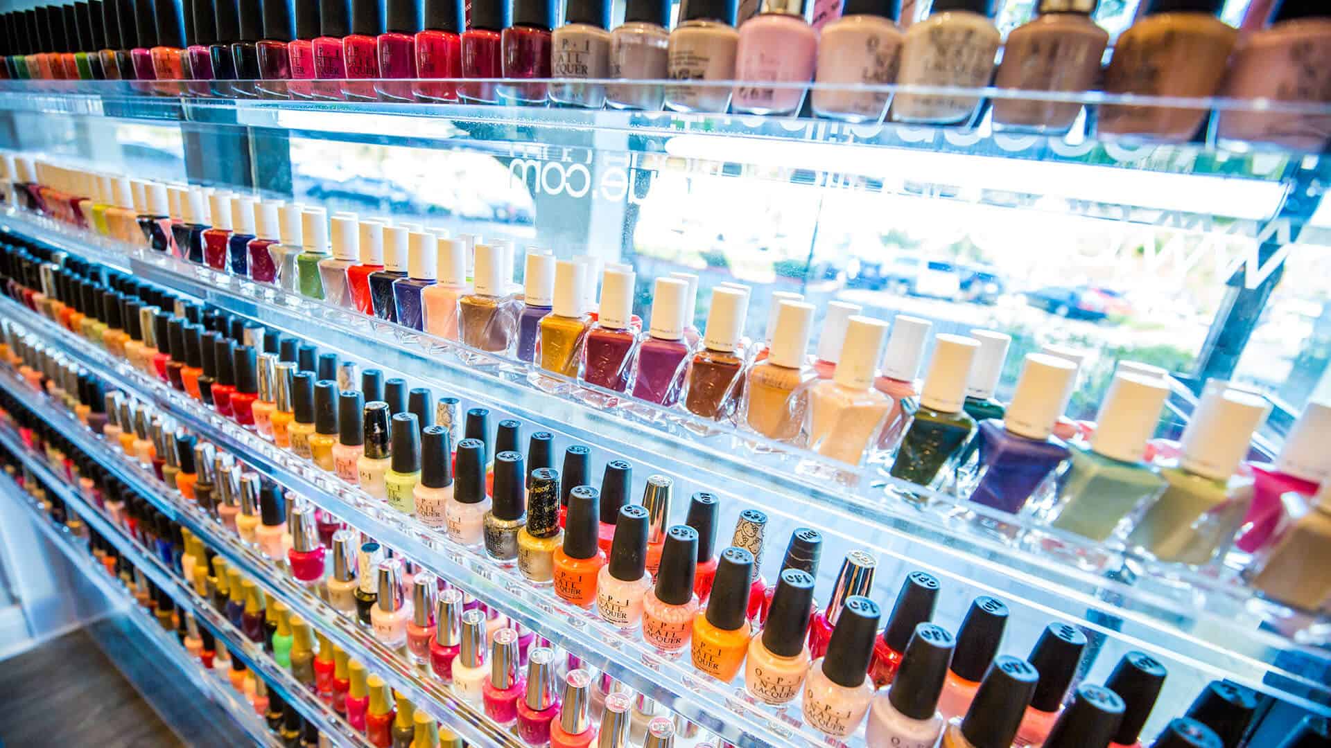 Photo of COCO nailboutique nail polish display custom acrylic fabrication by DIG53