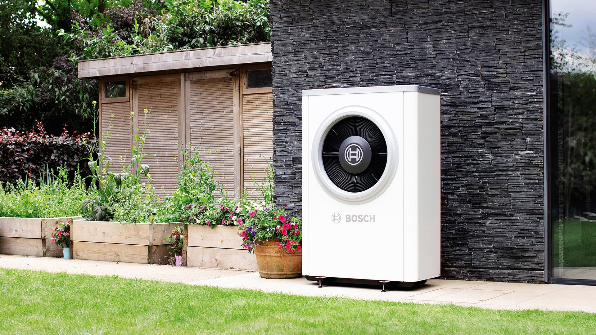 Worcester Bosch Air Source Heat Pump Finished Installation External of House