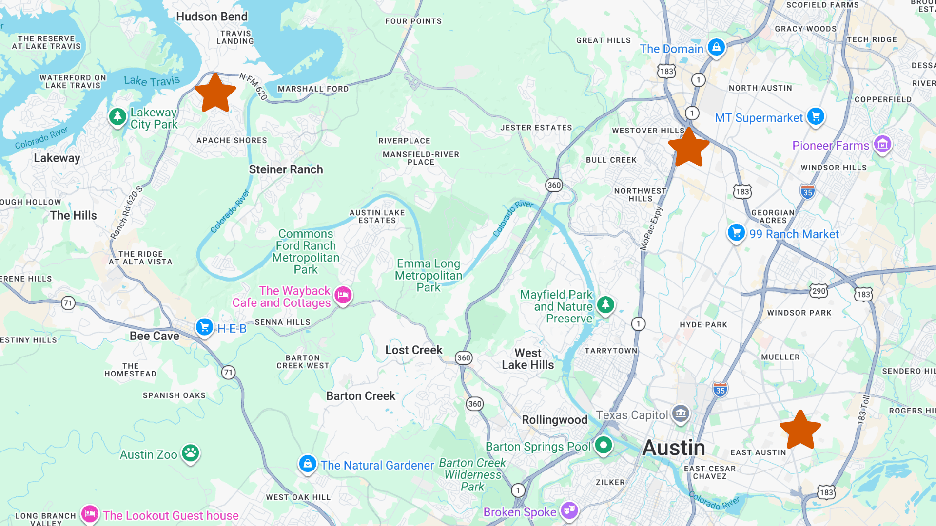 Austin Pilates and Yoga Map