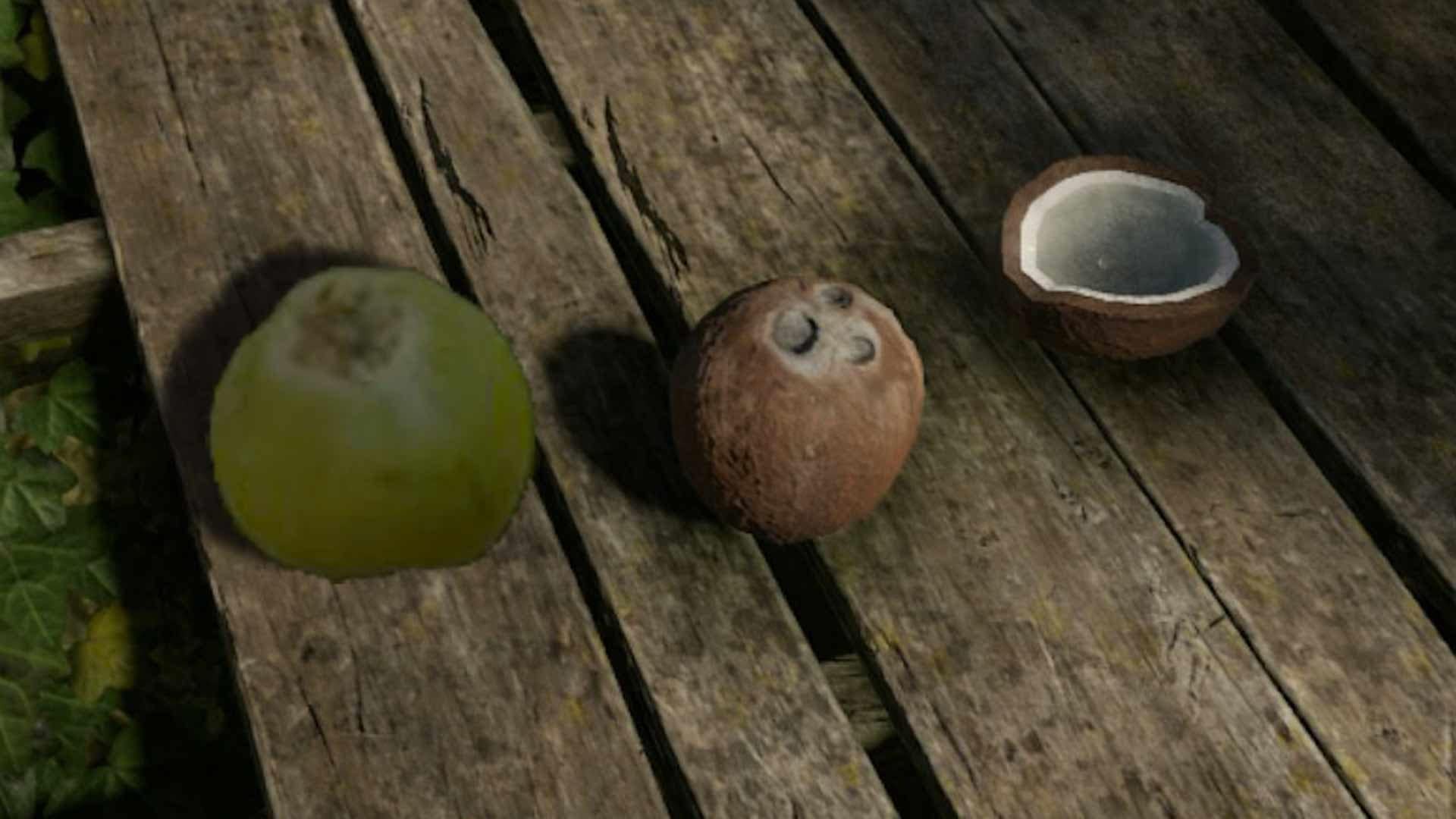 Green Hell: Die Kokosnuss mit Schale, geschält und halbiert