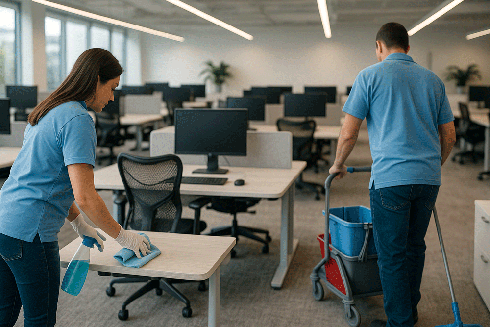 Personen reinigen ein Büro