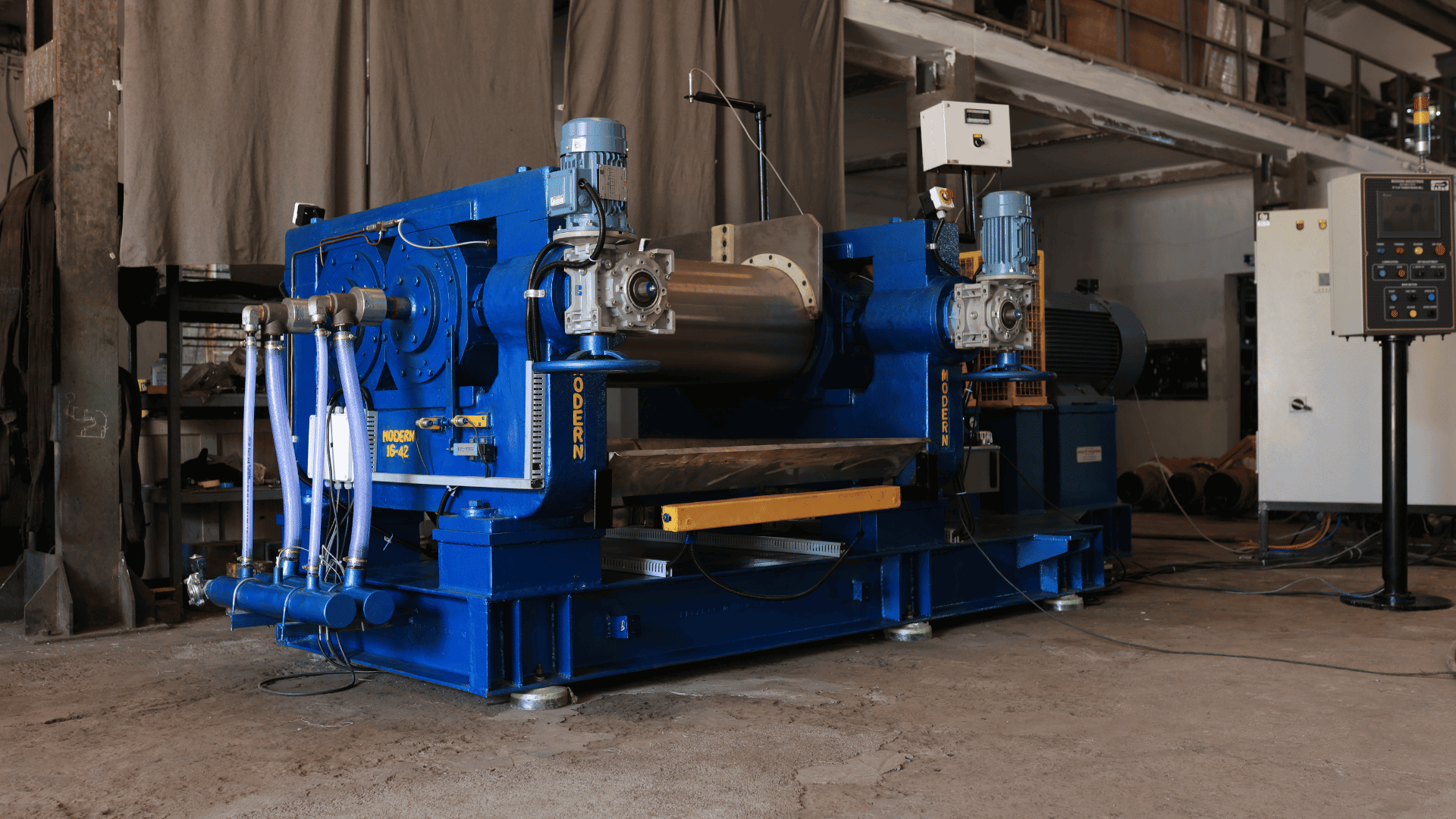 Modern Machine Rubber Mixing Mill Safety System - Precision HMI Control Panel.