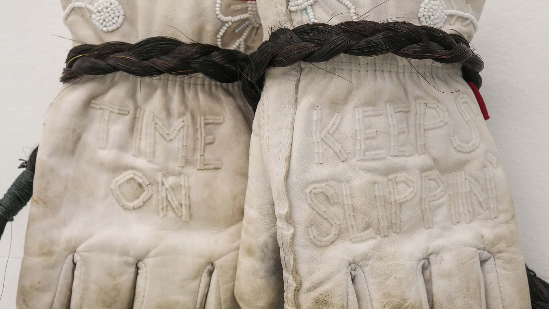 "Time gloves" detail - seed beads, bugle beads, horsehair, photo credit: Isaac Forsland.